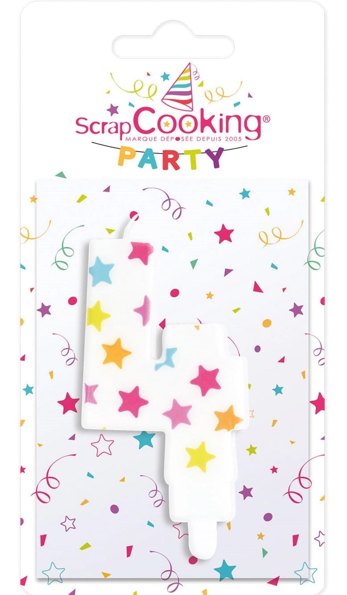 Bunte Kerze Nr. 4 von Scrap Cooking für kreative Geburtstagsfeiern.