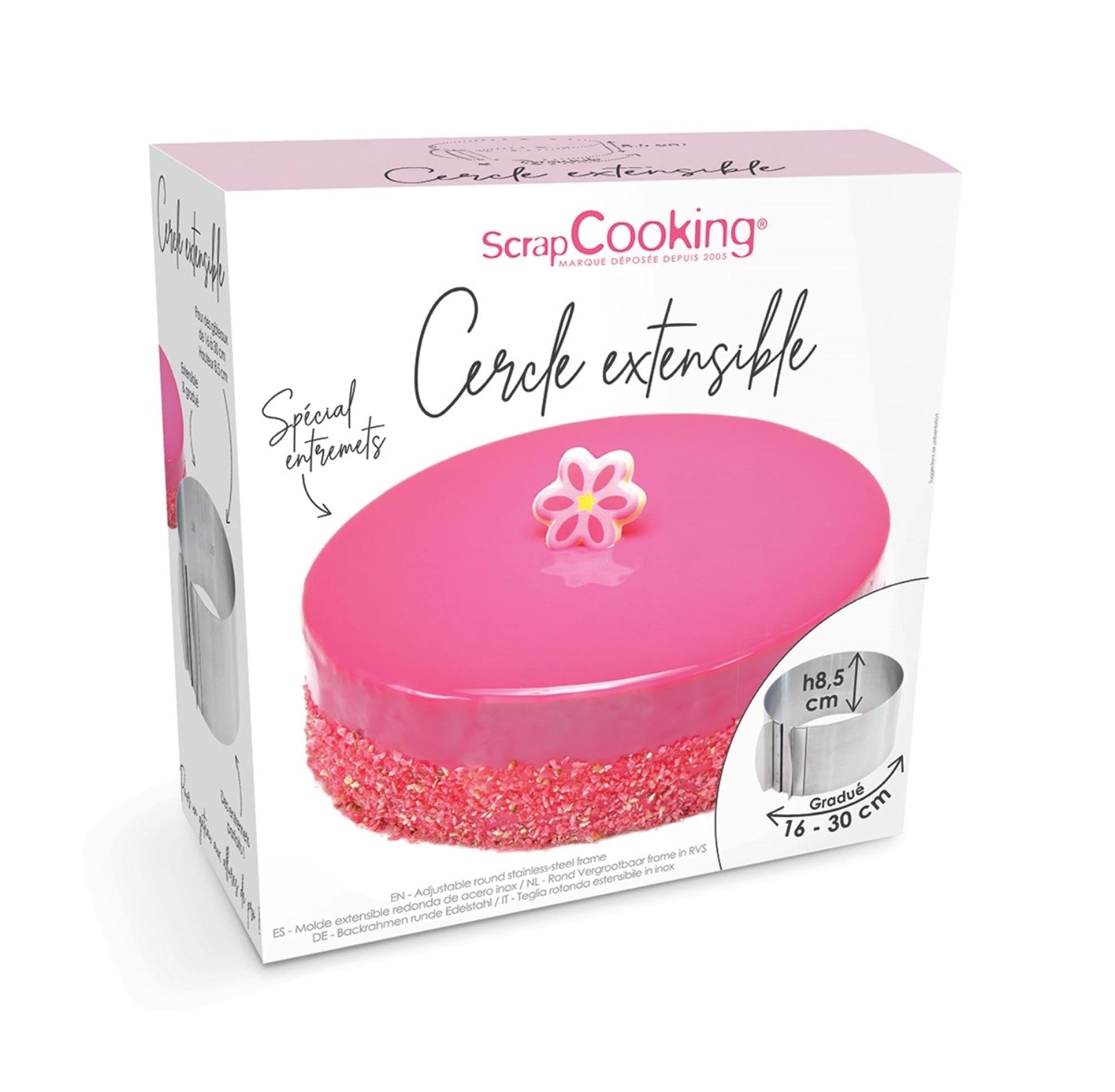 Verstellbare Edelstahlbackform 16-30cm, perfekt für kreative Kuchen.