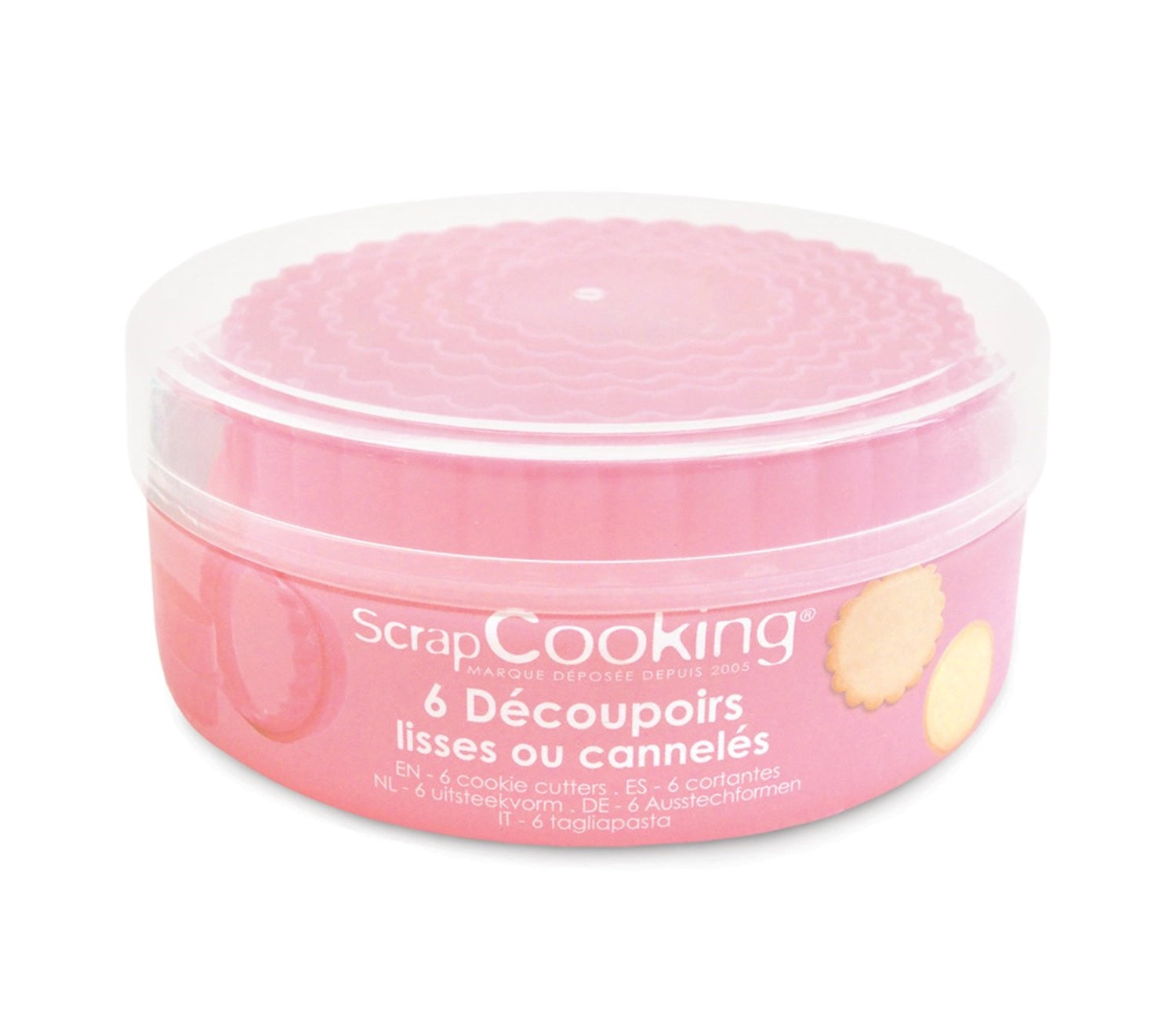 Set aus 6 runden Ausstechern von Scrap Cooking mit glatten und gewellten Kanten, ideal für kreative Backprojekte und ansprechende Dekorationen.