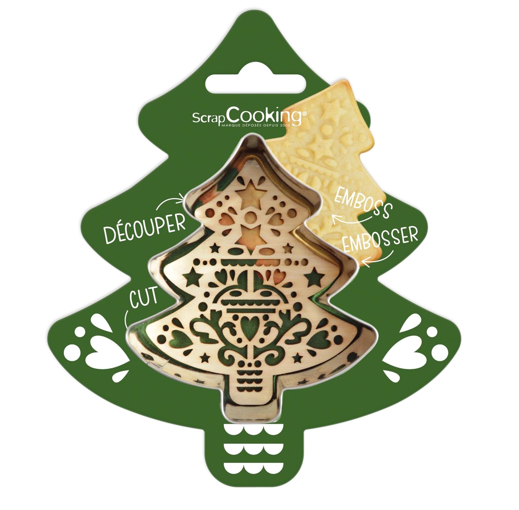 Entdecken Sie die Ausstechform und den Holzpräger Tannenbaum von Scrap Cooking – perfekt für festliche Backideen und kreative Dekorationen!