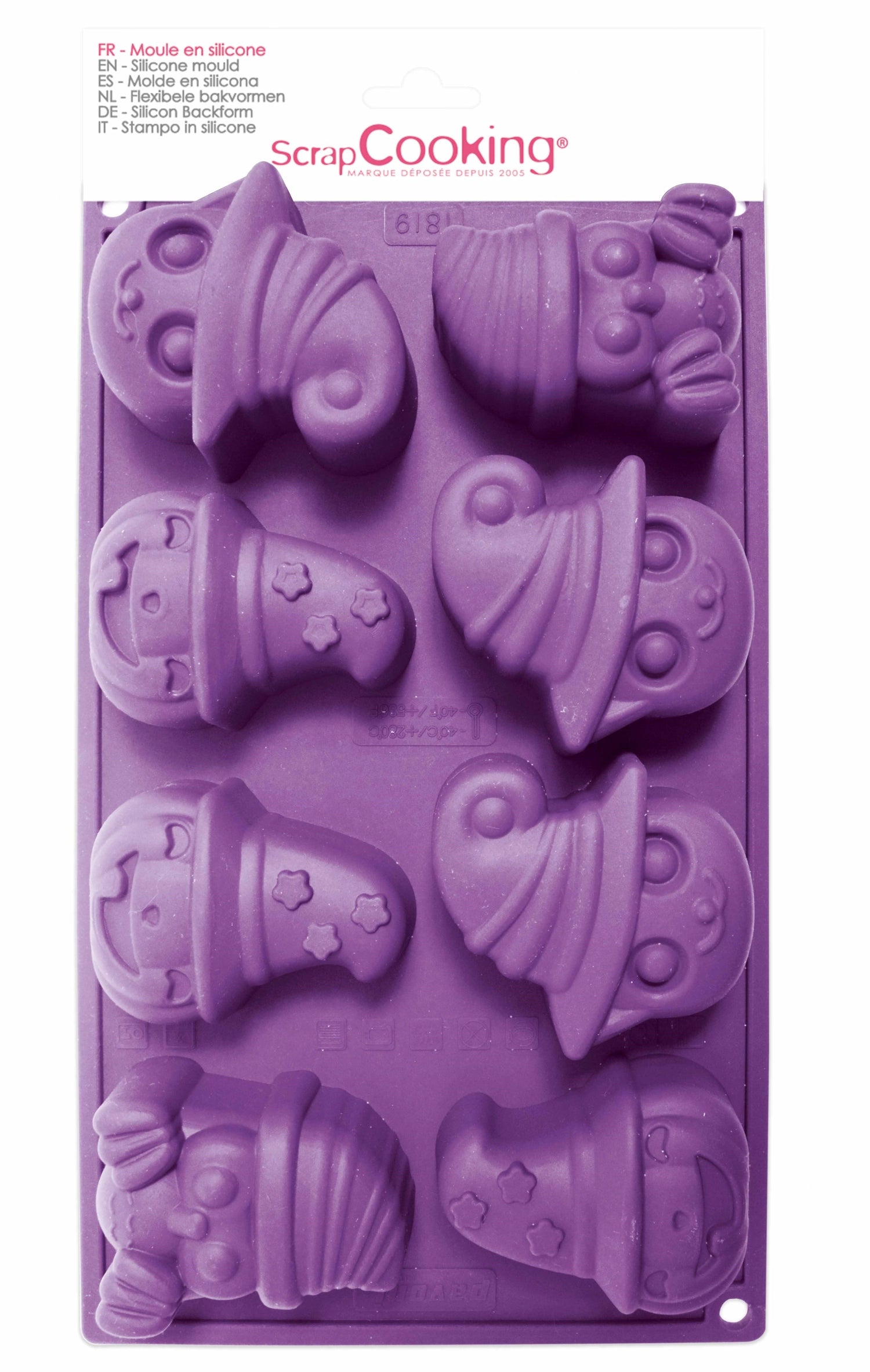 Entdecken Sie die 8er Silikon Backform Halloween von Scrap Cooking! Perfekt für kreative Halloween-Kreationen, einfach zu reinigen und spülmaschinenfest.