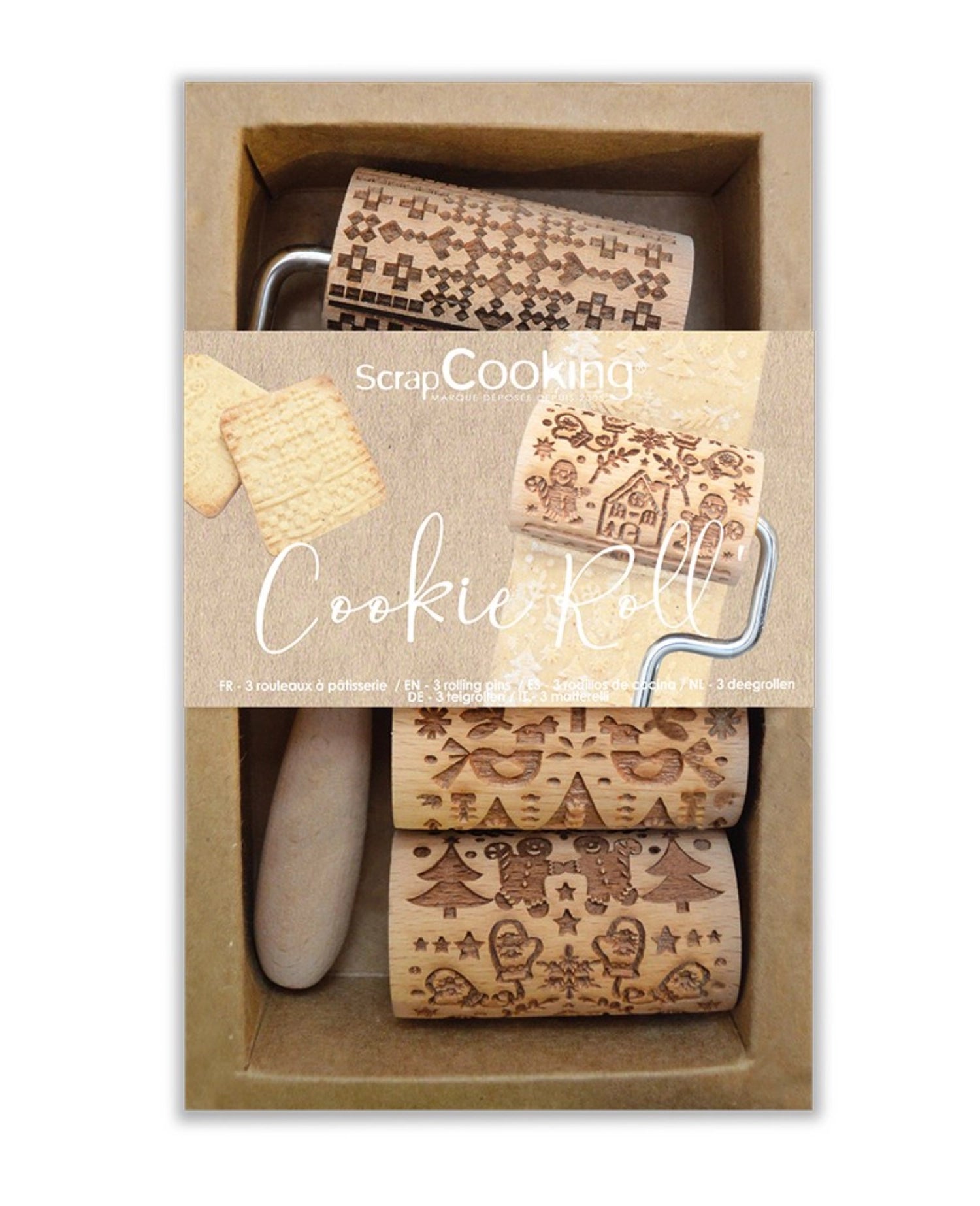3 Rouleaux de pâte avec un gaufrage de Noël