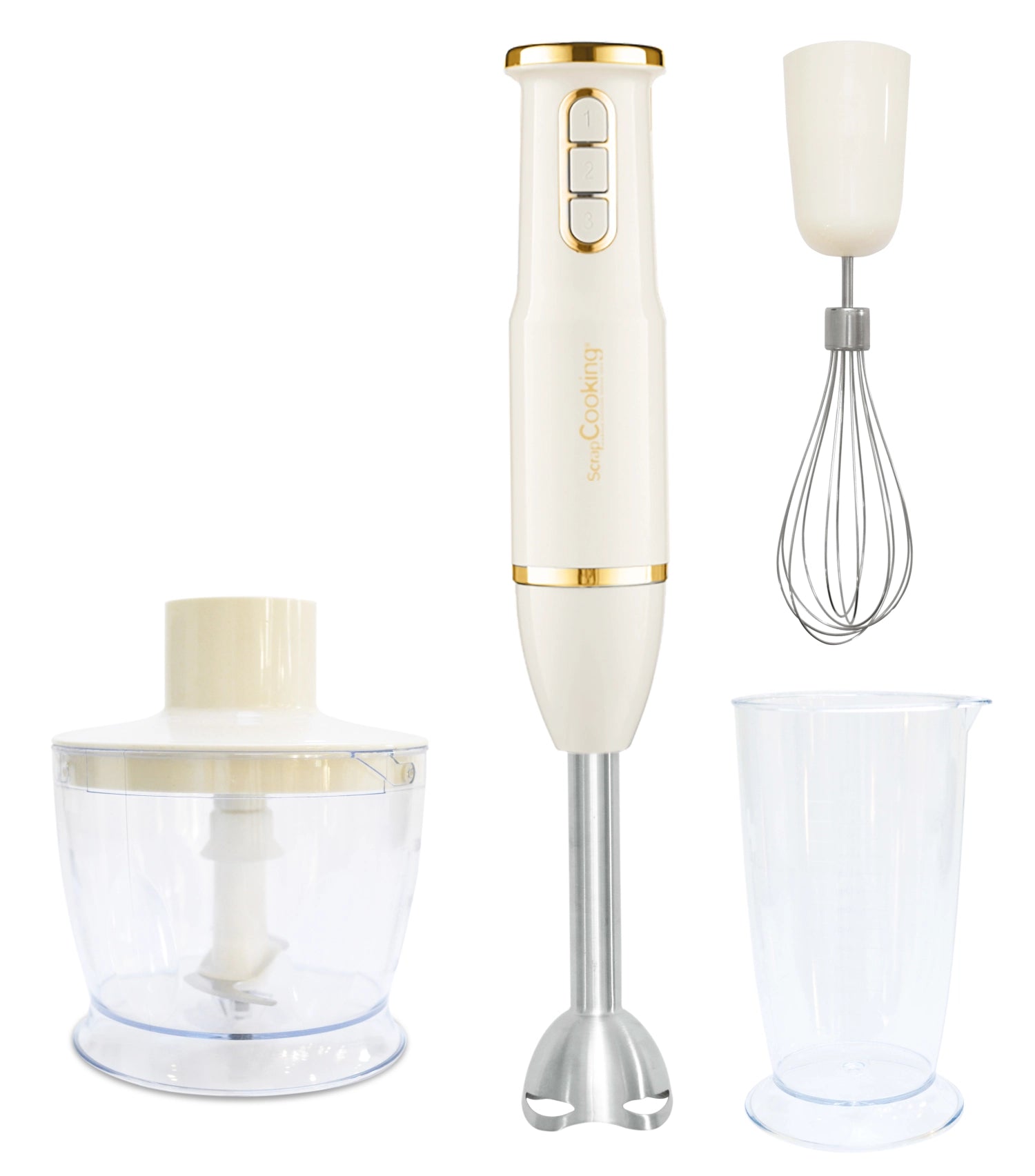 Entdecken Sie den 3-in-1 Handmixer von Scrap Cooking: Mixen, Schneebesen und Zerkleinern in einem kompakten, langlebigen Design. Ideal für jede Küche!