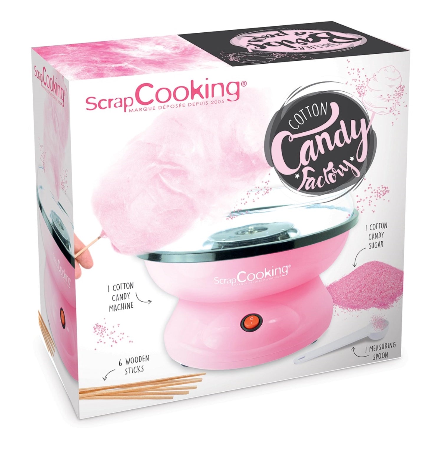Entdecken Sie die pinke Zuckerwattenmaschine von Scrap Cooking, ideal für süße Leckereien und unvergessliche Momente bei 28x28x15cm.