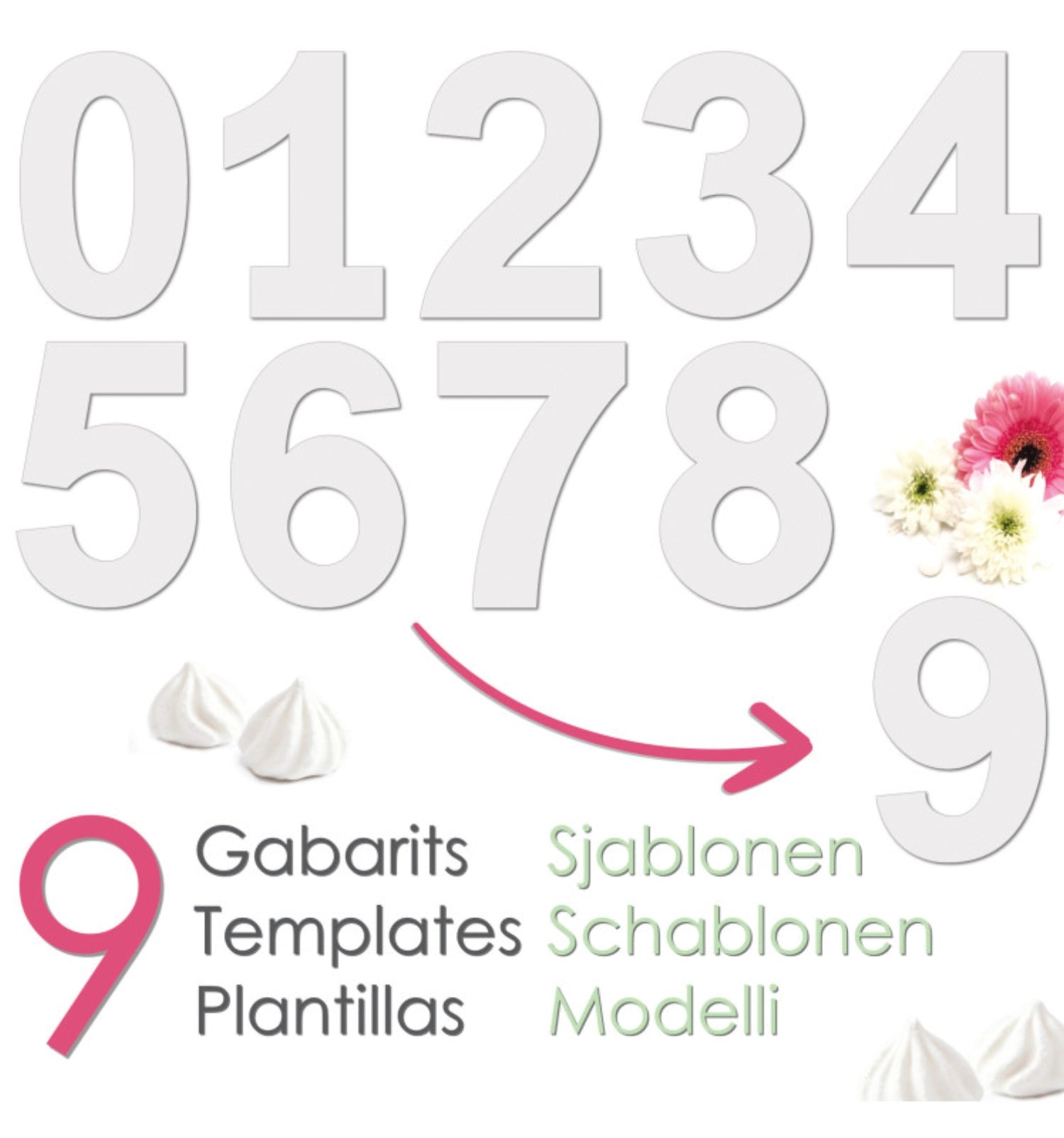 Schablonen Set für Zahlen 0-9 von Scrap Cooking, ideal zum Dekorieren von Kuchen und Gebäck, vielseitig einsetzbar für kreative Backprojekte.
