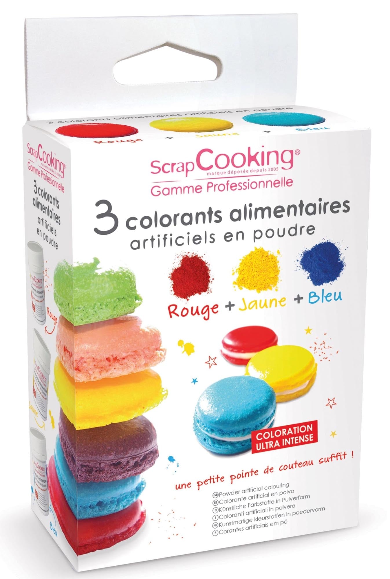 Intensives 3-tlg Farbpulver-Set in Rot, Gelb, Blau von Scrap Cooking. Natürliche Zutaten, ideal für kreative Küche.