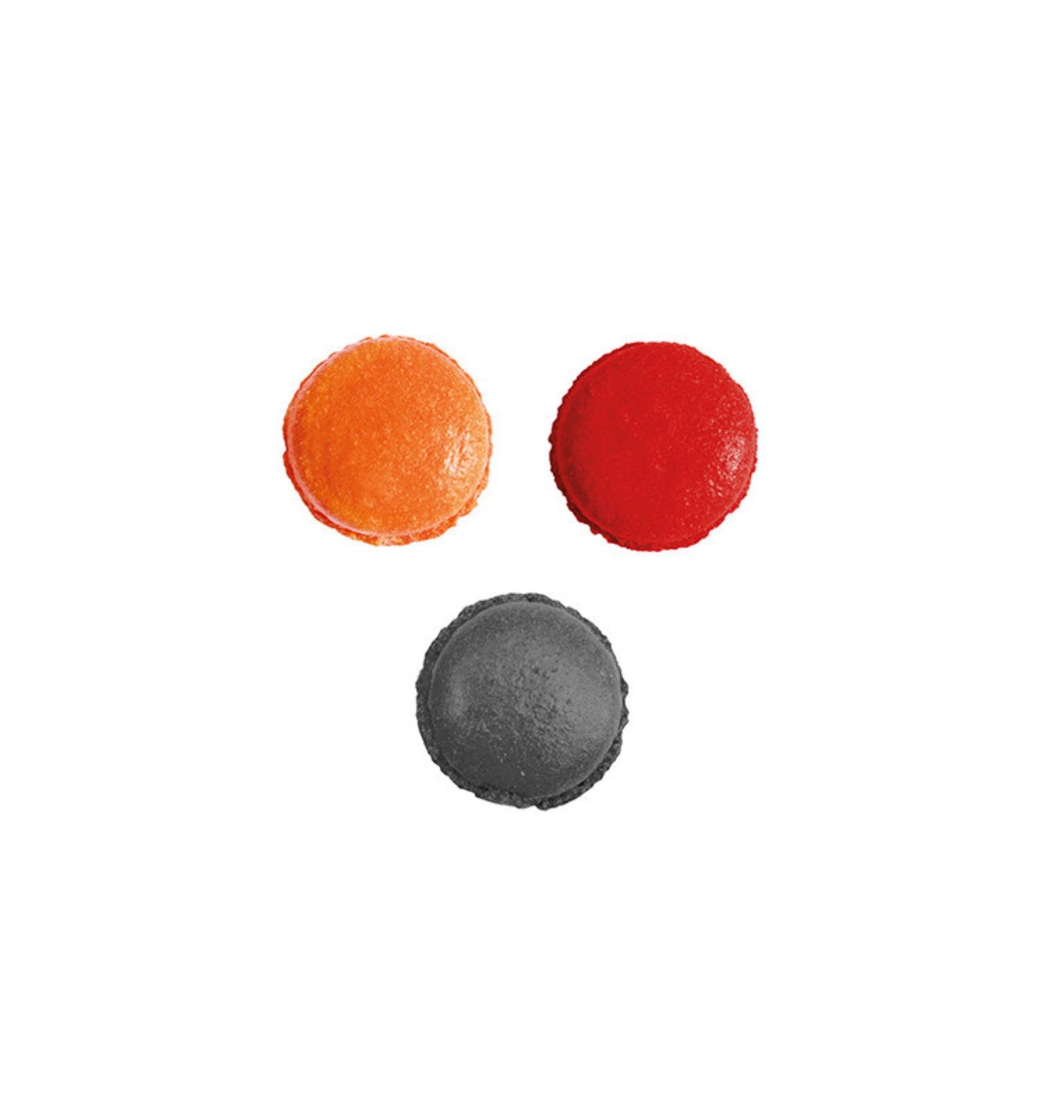 Drei lebendige Farbpulver in den Farben Orange, Schwarz und Rot (je 5g) von Scrap Cooking, perfekt für kreative Halloween-Dekorationen und Backideen.