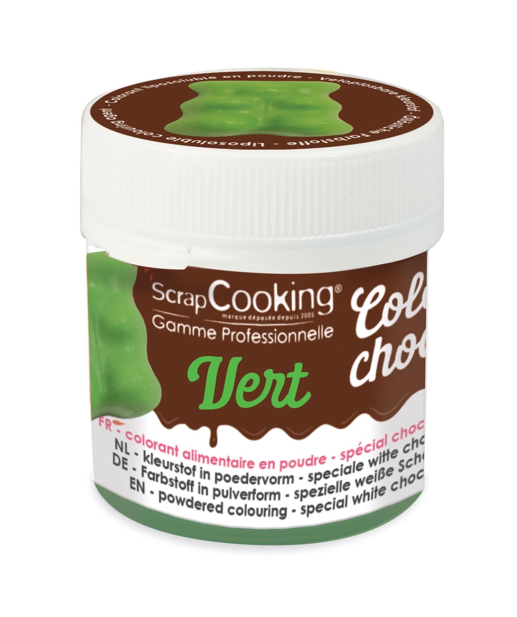 Entdecken Sie das Farbpulver Choco grün von Scrap Cooking! Ideal zum Färben von Schokolade, Fondant und Teig. Natürliche Zutaten, geschmacksneutral und vielseitig einsetzbar für kreative Backprojekte.