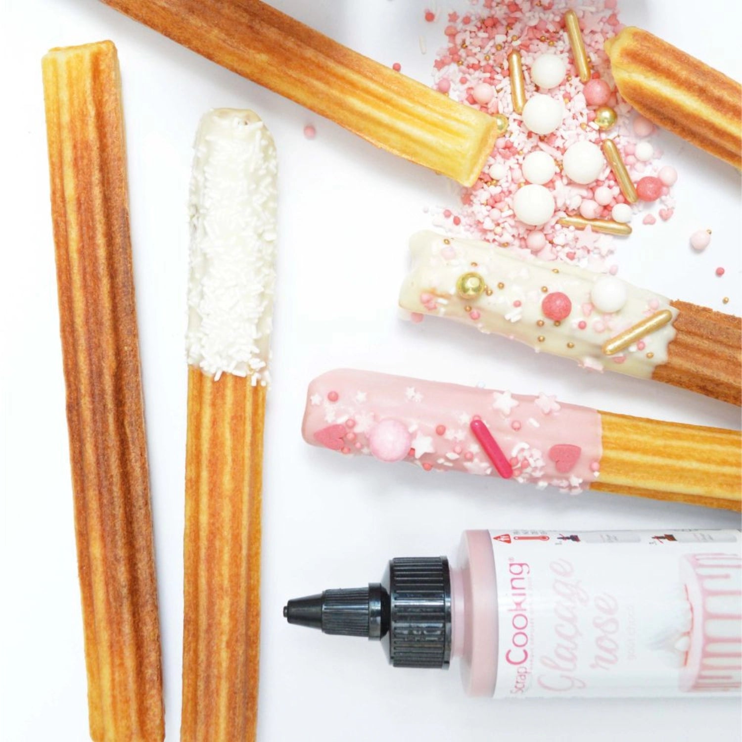 Leckere rosa Schokoladenglasur für Drip Cakes, 130g von Scrap Cooking, perfekt zum kreativen Verzieren von Desserts und Torten.