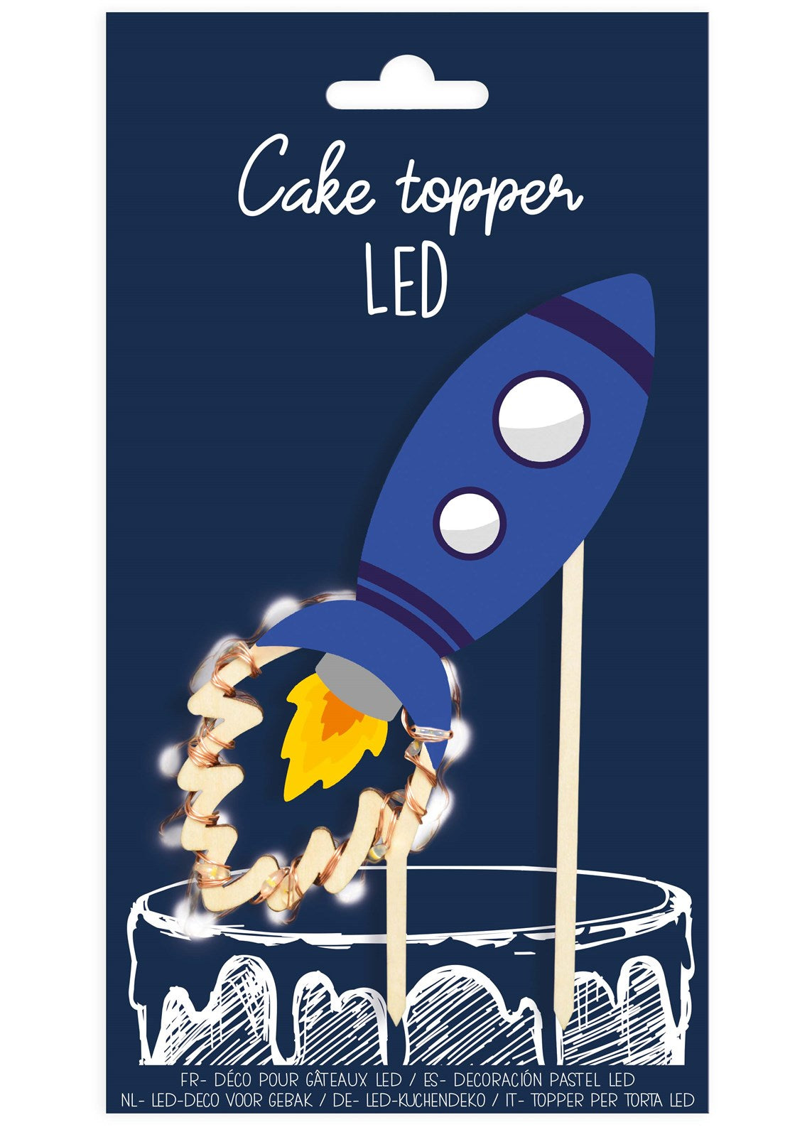 Galaktischer LED-Cake Topper von Scrap Cooking für Weltraumfans.
