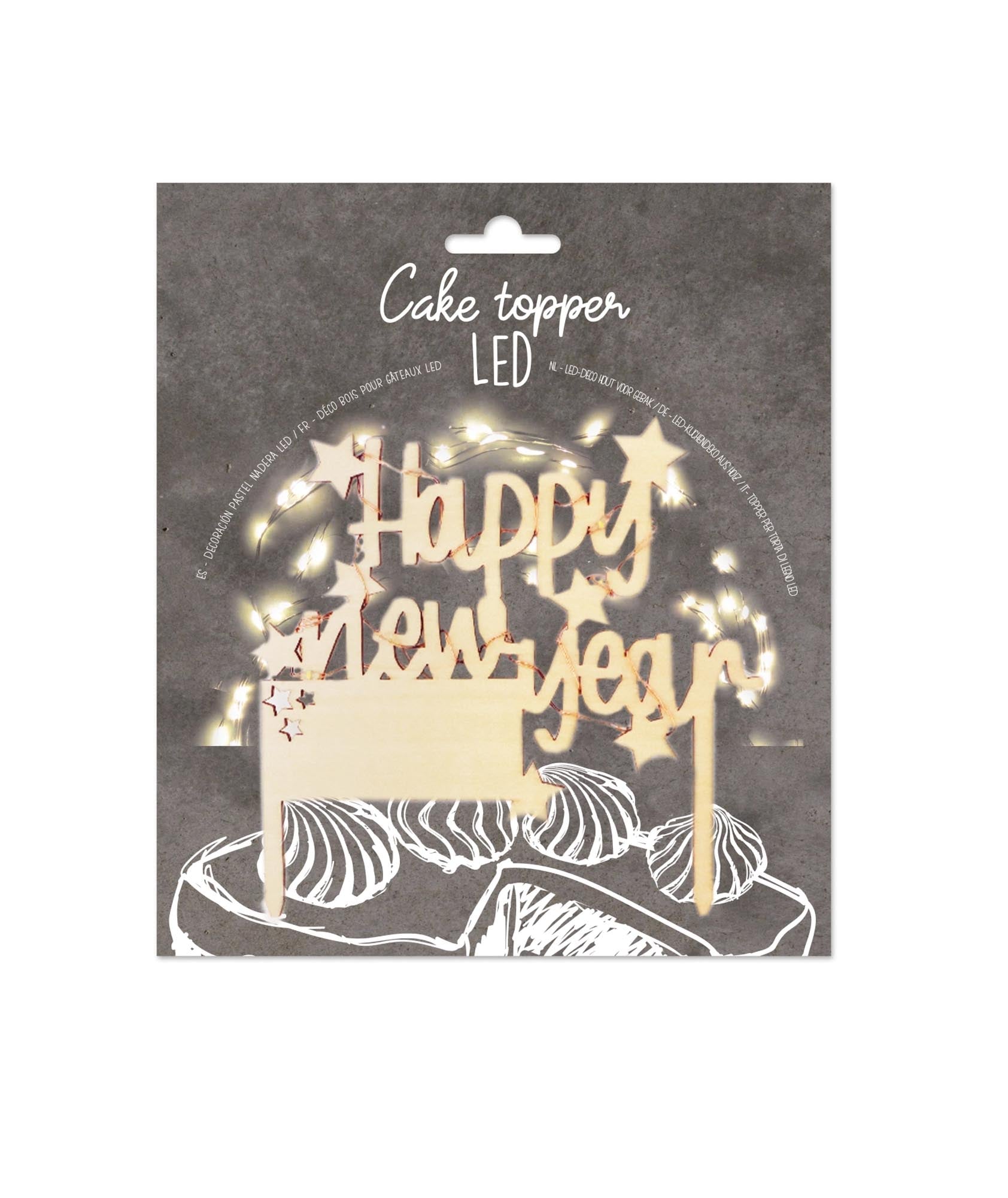 Cake Topper "Happy New Year" mit LED-Beleuchtung von Scrap Cooking – perfekte Dekoration für Ihre Silvesterfeier, nachhaltig und stilvoll!