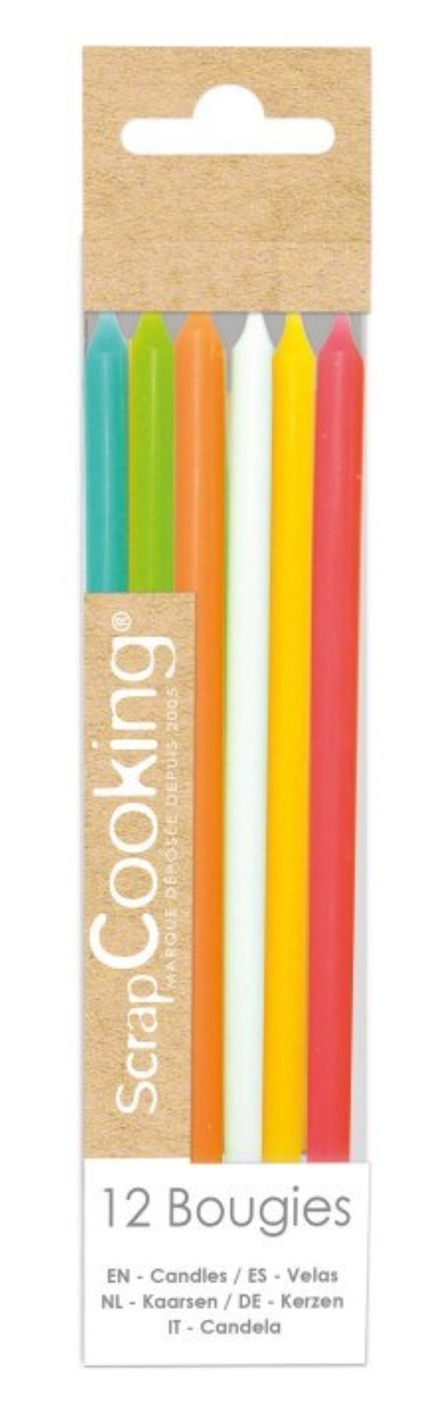 Entdecken Sie das 20er Set bunter 12 cm Kerzen von Scrap Cooking. Hochwertiges Wachs, lange Brenndauer, ideal für Dekoration und besondere Anlässe.