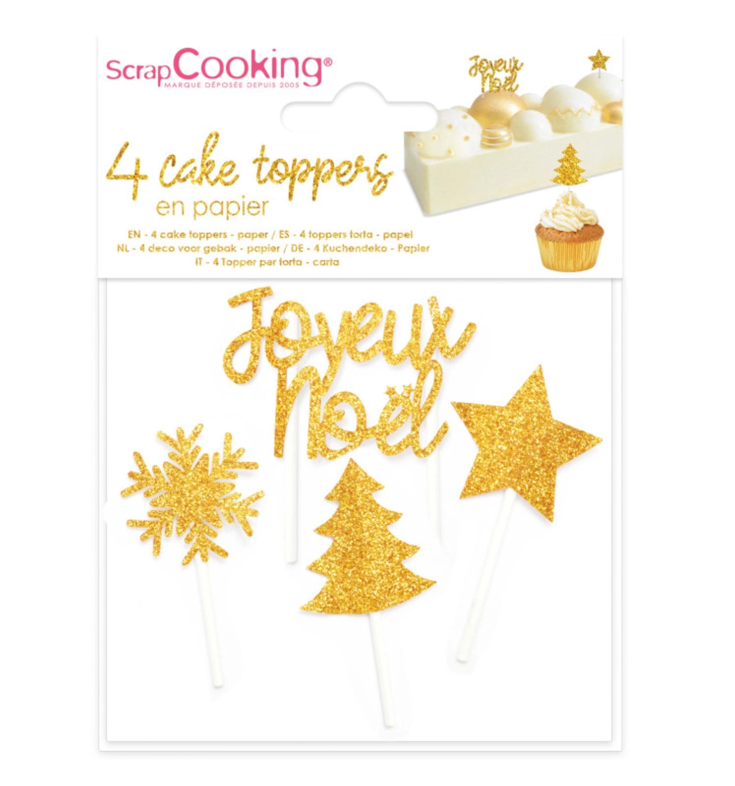 Elegantes 4er Set goldener Weihnachtsaccessoires von Scrap Cooking, ideal für festliche Anlässe und kreative Küchenhelfer.