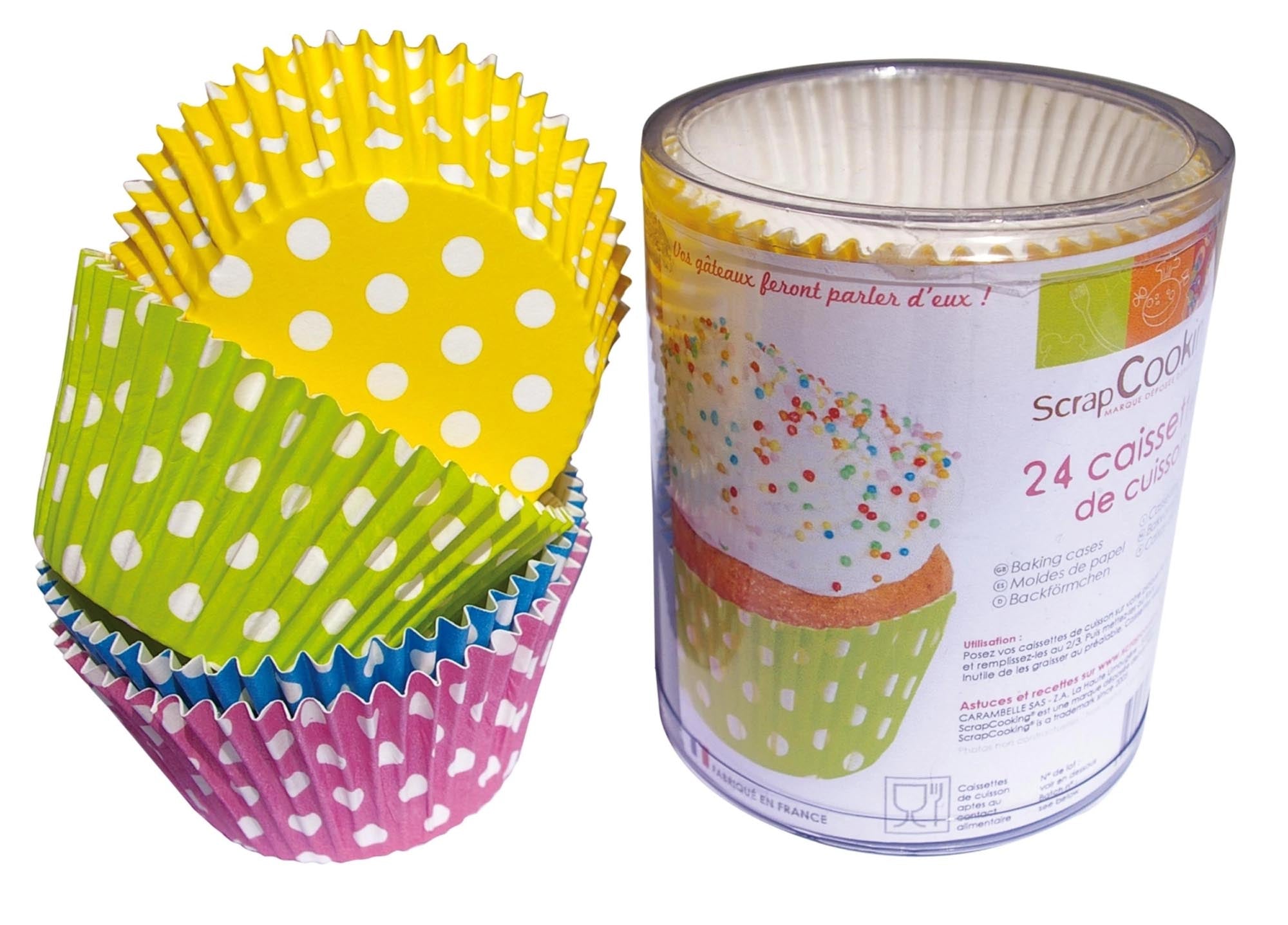 Bunte Papierförmchen mit Punkten von Scrap Cooking: Perfekt für Cupcakes, hitzebeständig, fettabweisend, ideal für jede Feier.