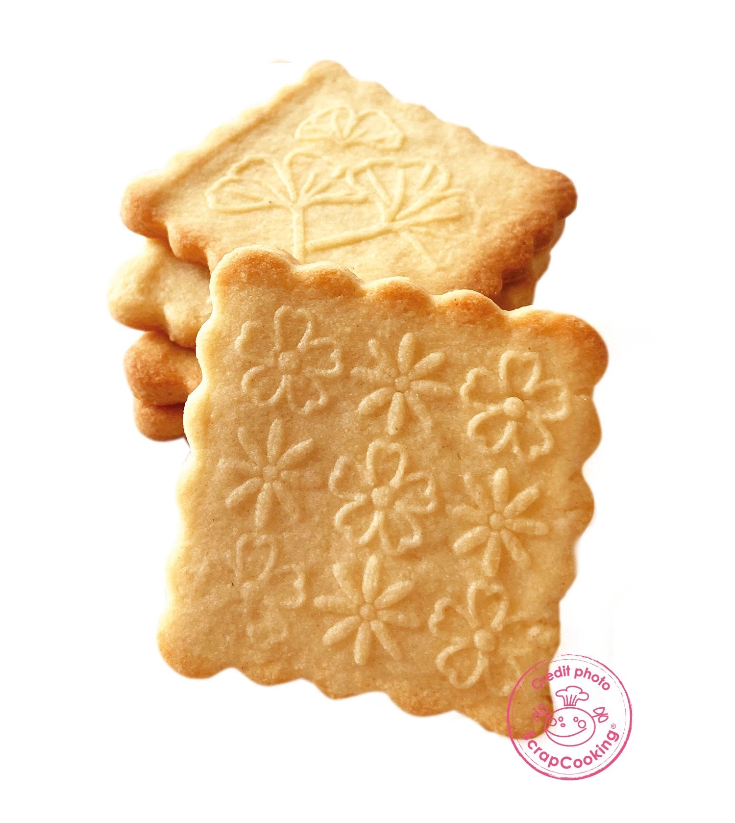Würfelförmiger Ausstecher und Stempel mit blumigen Motiven von Scrap Cooking, ideal für das kunstvolle Verzieren von Keksen und Gebäck.