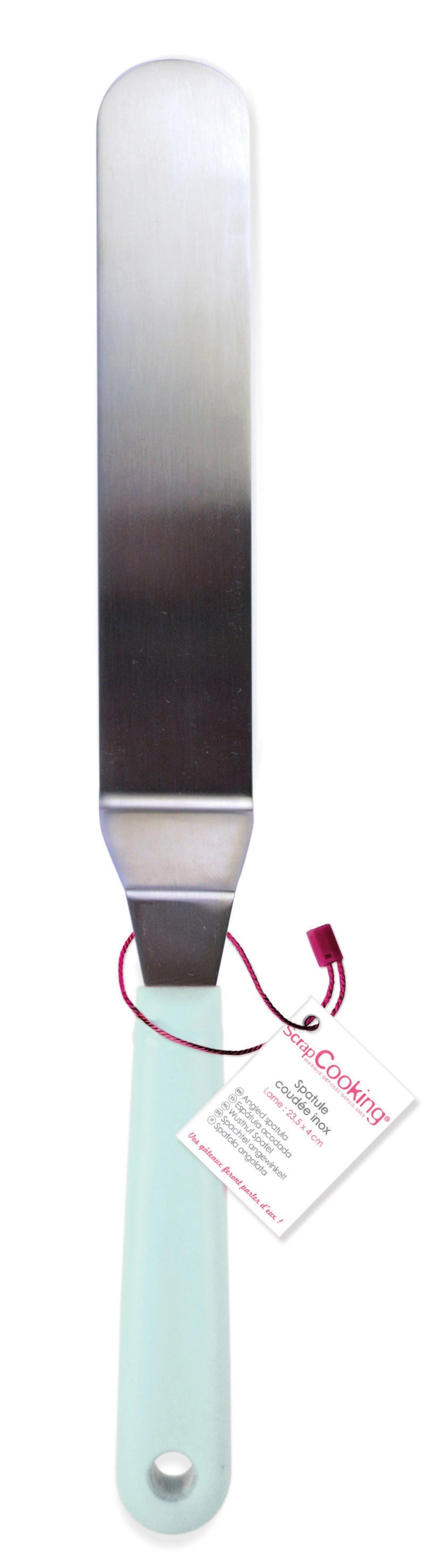 Eleganter angewinkelter Spachtel aus Edelstahl, 23.5x4cm, perfekt für feine Backarbeiten und kreative Dekorationen in der Küche.