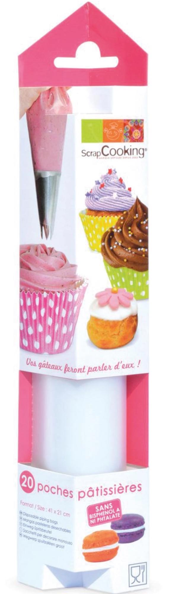 Praktische Box mit 20 robusten, flexiblen Spritzbeuteln (41x21cm) für präzises Dekorieren und kreative Backideen.