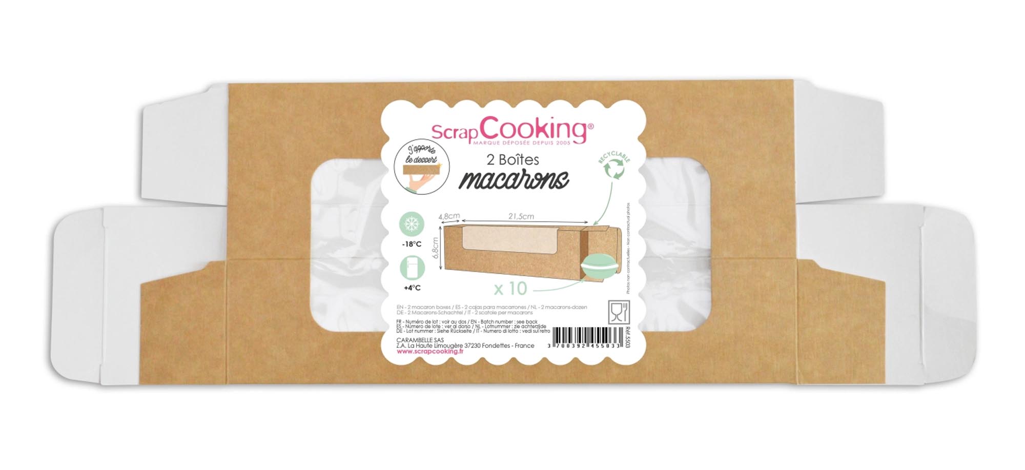 Elegante Macaron-Schachteln von Scrap Cooking für 10 Stück. Ideal für Hochzeiten, Geschenke und stilvolle Präsentation Ihrer Backwaren.