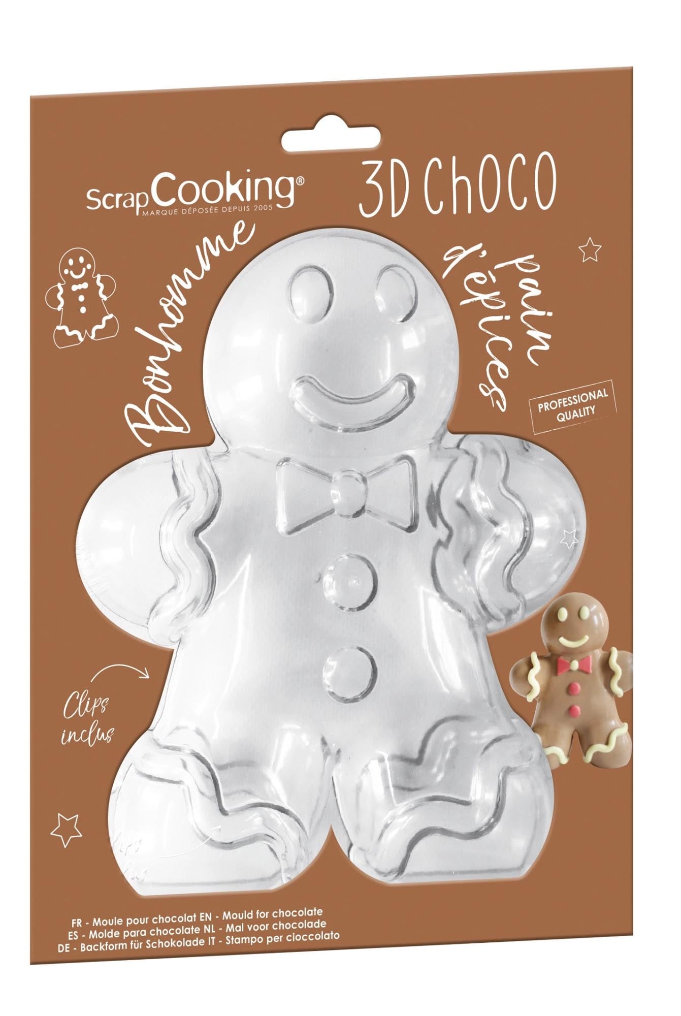 Kreieren Sie mit der 3D Schokoladenform von Scrap Cooking lebensechte, detailreiche Lebkuchenmänner aus Schokolade.