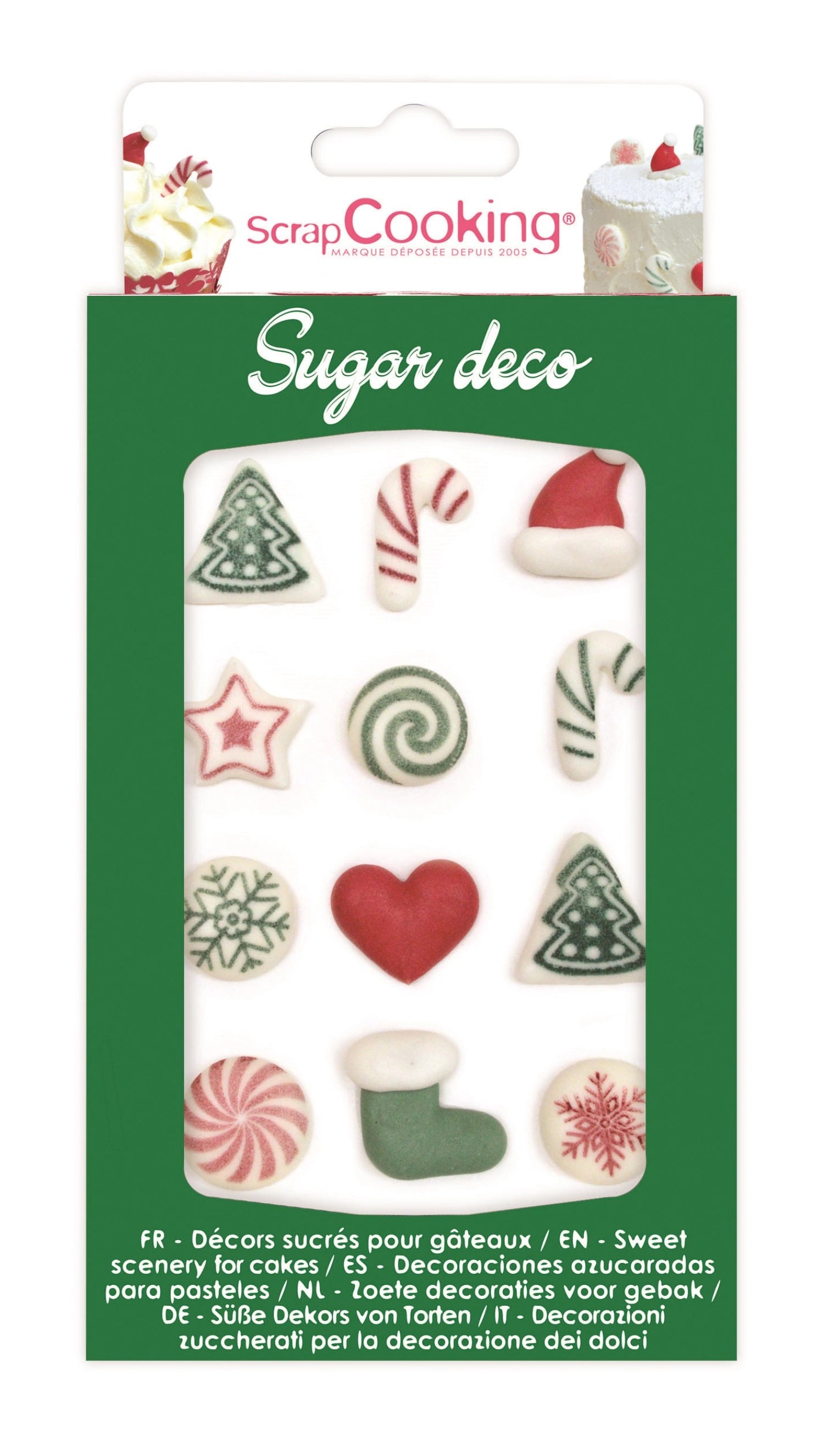 Bunte Zucker-Dekorationen für festliche Backkreationen: 12 Stück Sweet Xmas von Scrap Cooking, ideal für Weihnachtsgebäck und Desserts.