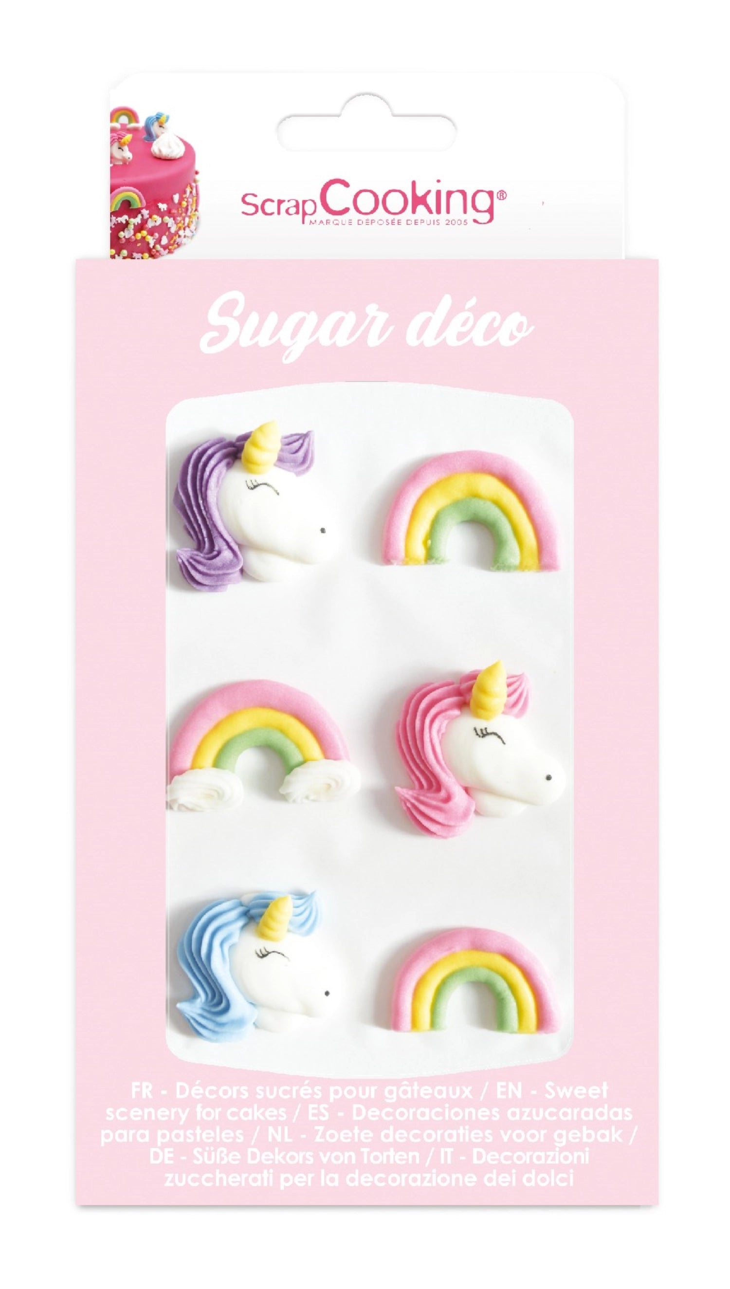 Bunte Zucker-Einhornfiguren in verschiedenen Farben, ideal zum Dekorieren von Kuchen und Süßspeisen für magische Feiern.