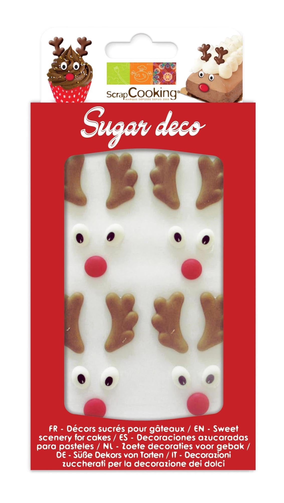 20 Stück Zucker Deko Rentier von Scrap Cooking, perfekt für festliche Anlässe und kreative Backideen, süß und farbenfroh.