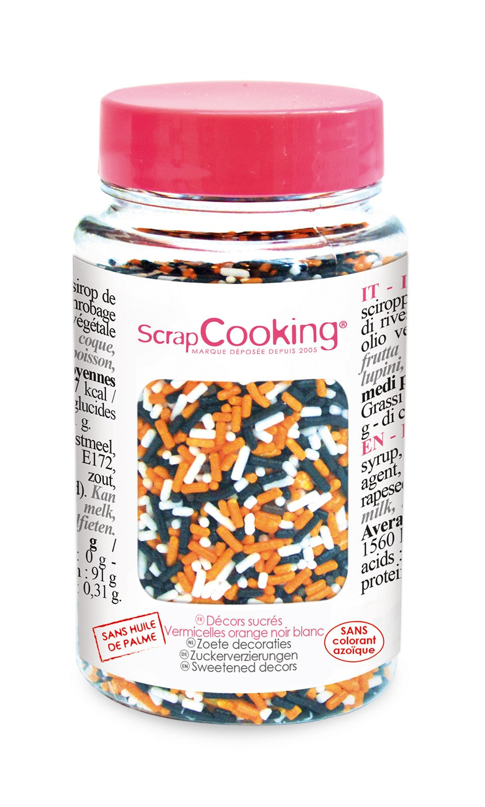 Bunte Non-Pareilles von Scrap Cooking: Orange, Schwarz, Weiss – perfekt für Torten, Cupcakes und Kekse. Glutenfrei, ohne künstliche Farbstoffe.