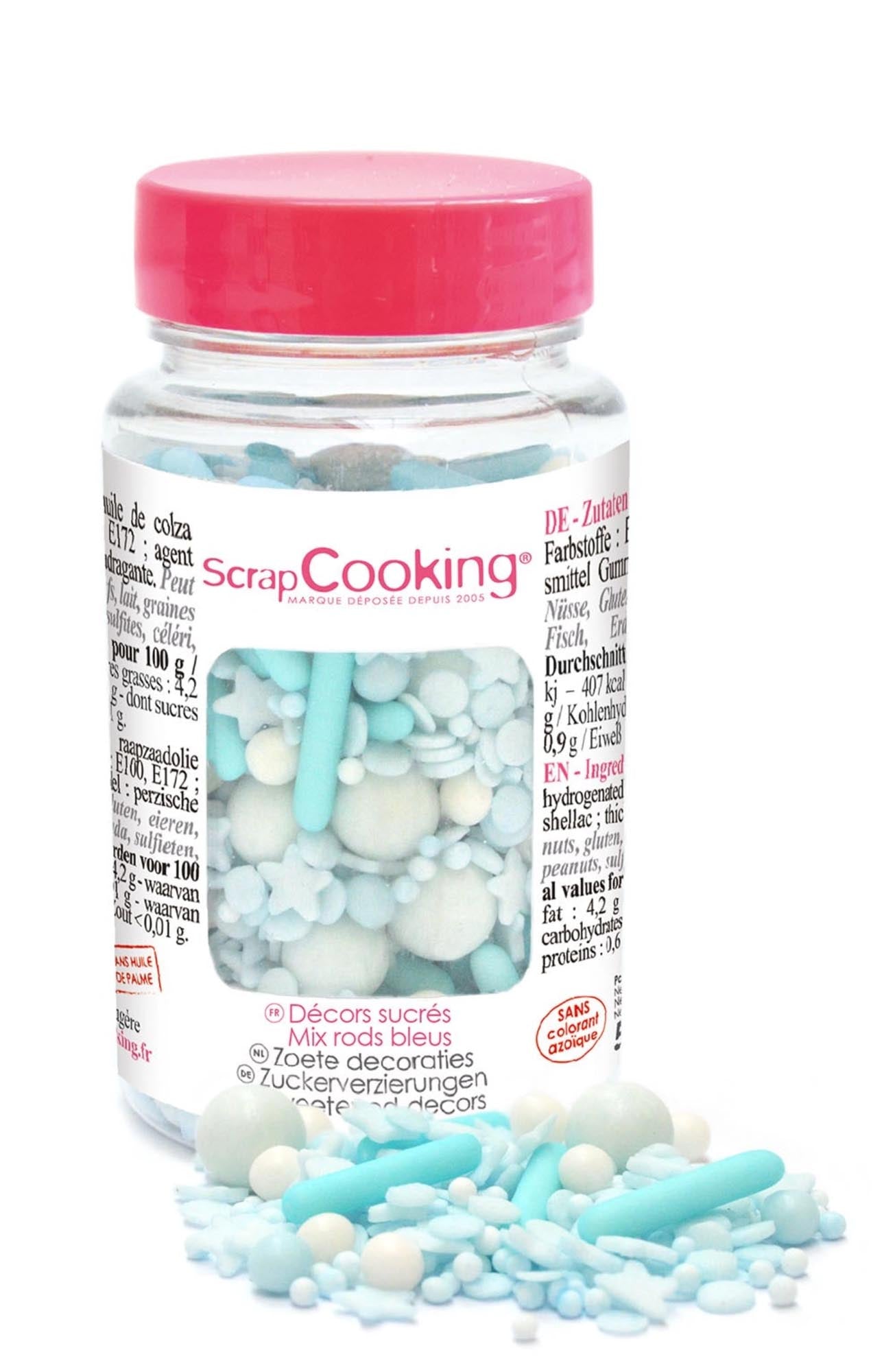 Verleihen Sie Ihren Backwaren mit dem blauen Deko Zucker Mix von Scrap Cooking einen funkelnden, süssen Touch. Perfekt für jede Feier!