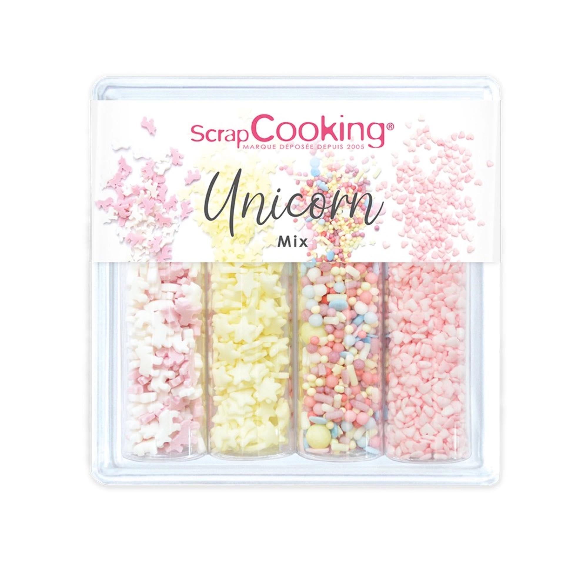 Verzaubern Sie Ihre Backwerke mit dem 4er Set Zuckerdekors Einhorn Mix von Scrap Cooking – bunte, magische Einhorn-Dekors für jeden Anlass!