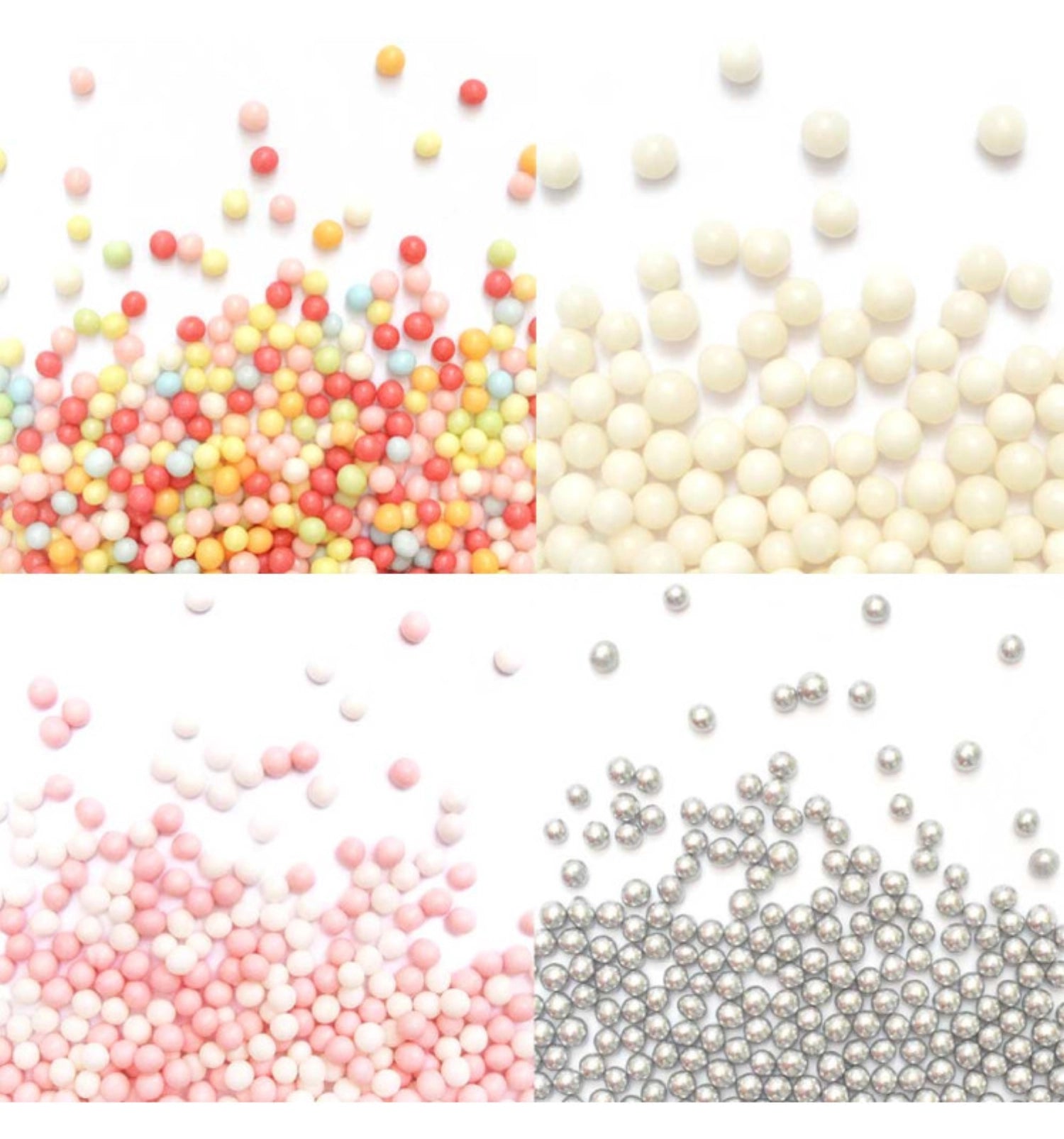 Gestalten Sie Ihre Desserts einzigartig mit dem 4er Set Zuckerdekors Pearl Mix von Scrap Cooking. Ideal für kreative Backideen!