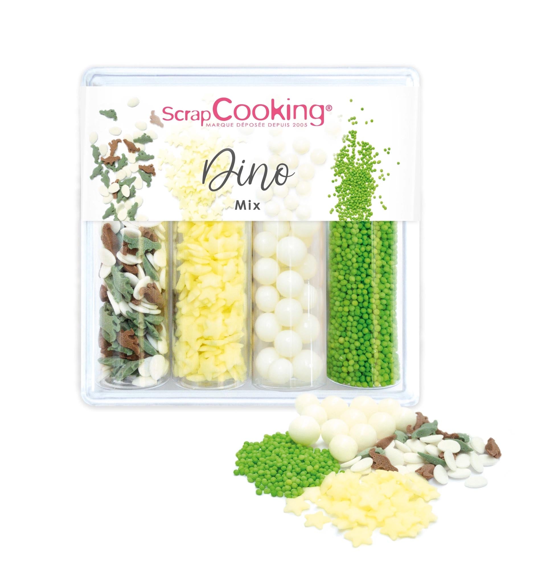 Vielfältiges 4er Set Zuckerdekore im Dino-Design, ideal zum kreativen Dekorieren von Kuchen und Süßspeisen für Kindergeburtstage und Feiern.