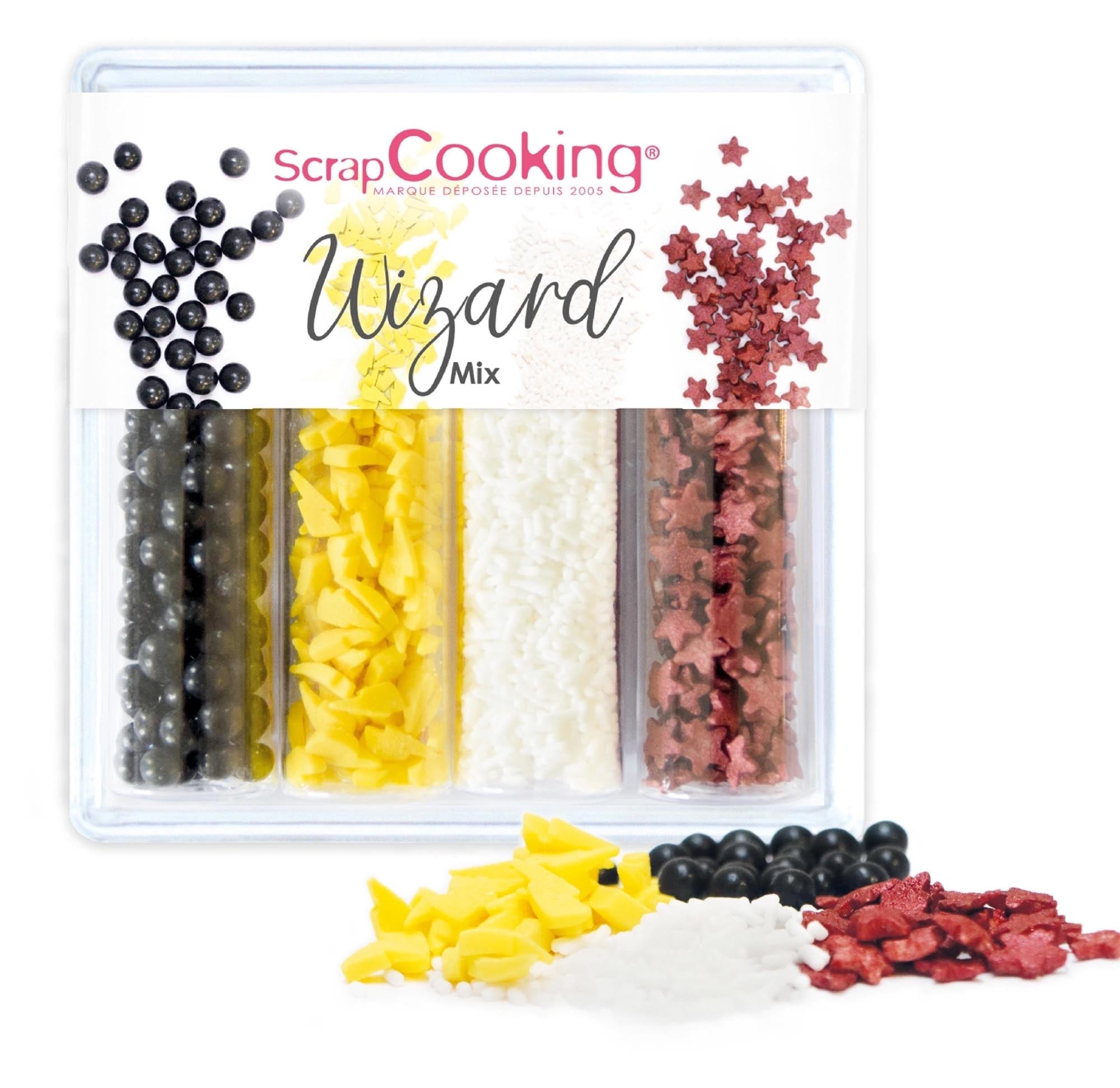 Verleihen Sie Ihren Backkreationen mit dem 4er Set Zuckerdekors Wizard Mix von Scrap Cooking einen magischen Touch!