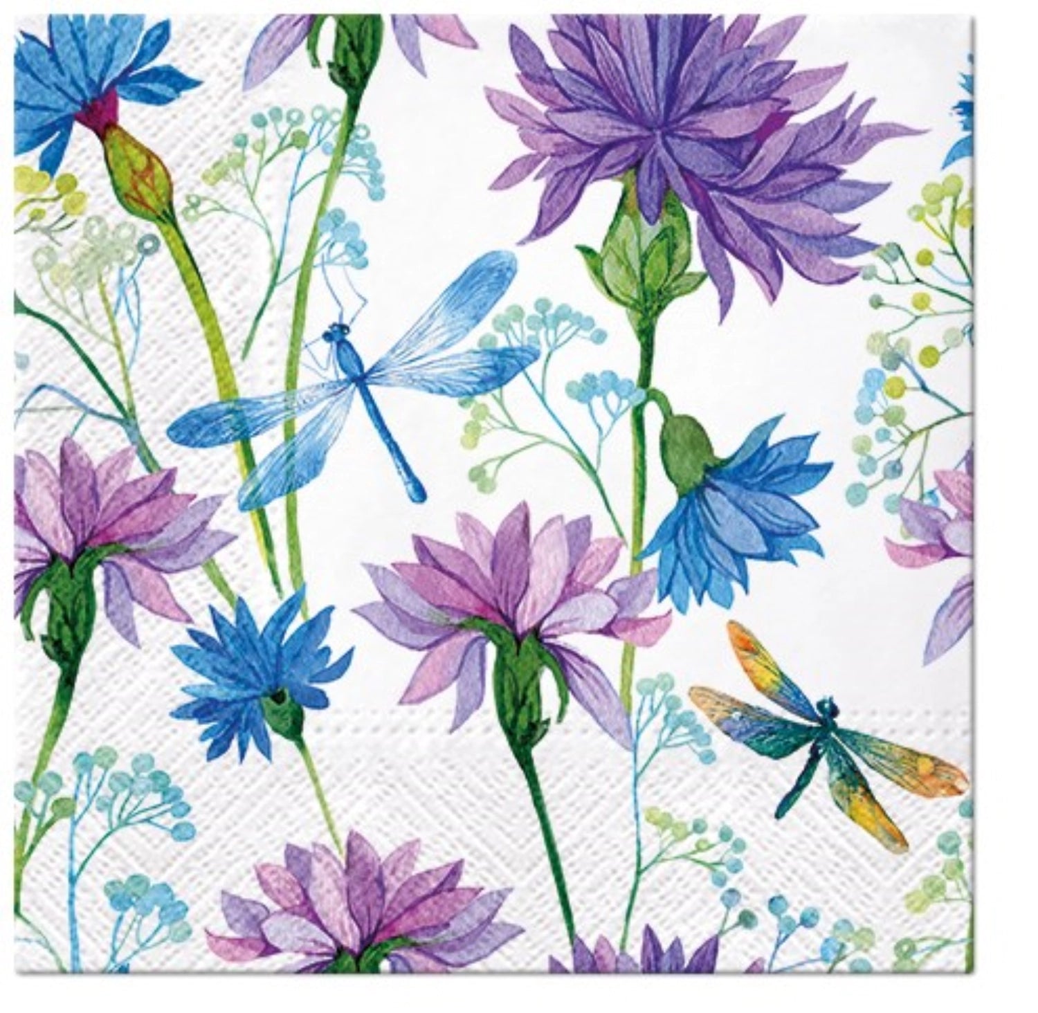 Servietten Lunch 20x Blume mit Libelle, 33x33cm in Mehrfarbig präsentiert im Onlineshop von KAQTU Design AG. Servietten ist von PAW