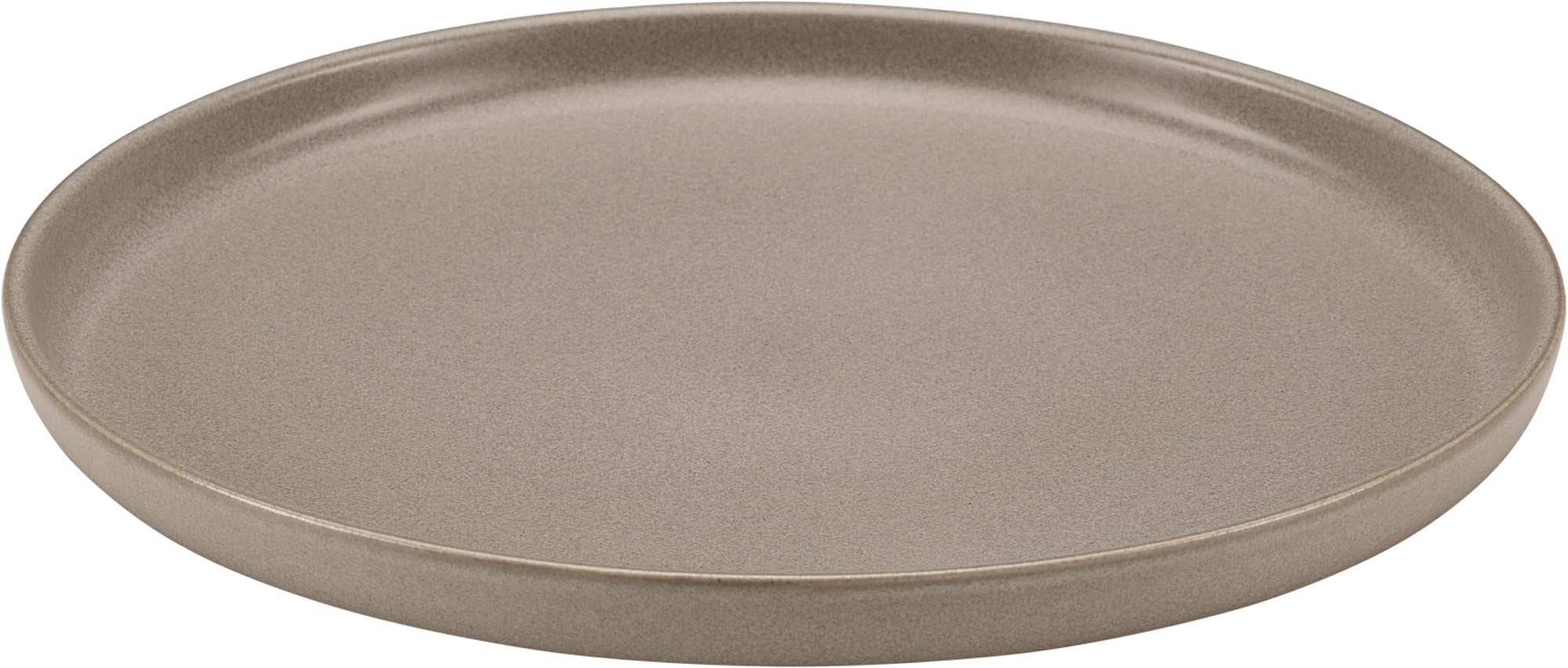 Eleganter, flacher Teller (28cm) in Sandfarbe aus langlebigem Steinzeug. Ideal für stilvolle Tischdekoration. Spülmaschinen- und mikrowellenfest.