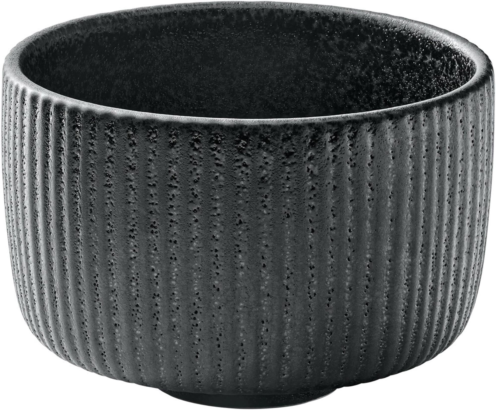 Eleganter, schwarzer Becher aus Steinzeug mit Relief-Design, 0,3l, hitzebeständig, spülmaschinenfest, ideal für Kaffee & Tee.