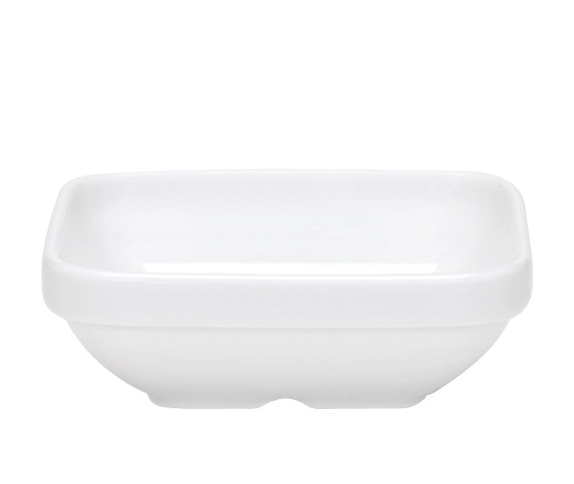 Quadratische Salatschale 11.7x11.7cm, 0.25L, aus robustem Porzellan, ideal für Krankenhäuser, stapelbar, hygienisch, spülmaschinenfest.