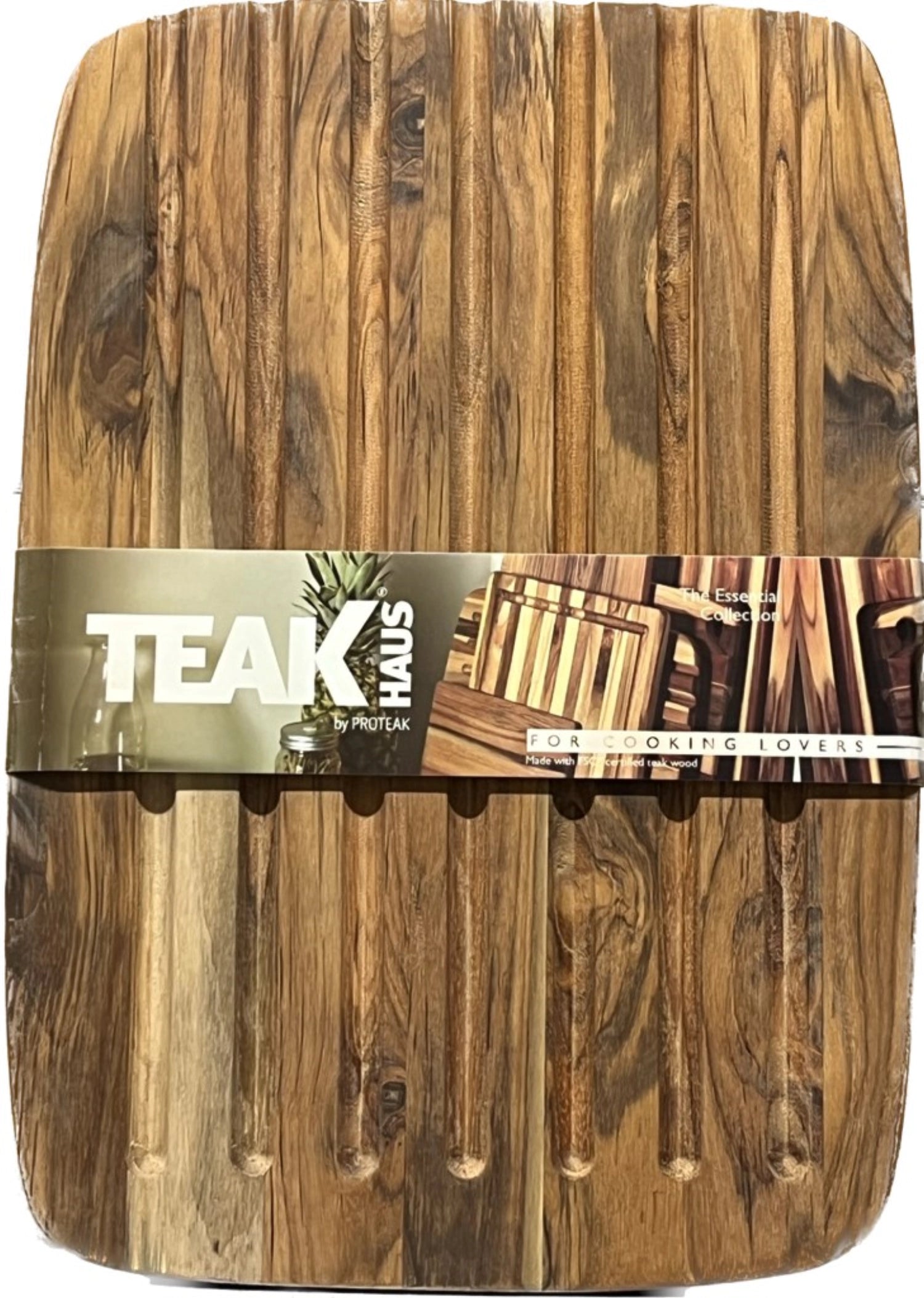 Elegantes Teakholz-Brotbrett, 40.5x28x1.4 cm, perfekt für die Küche, bietet eine stilvolle Oberfläche zum Schneiden und Servieren.