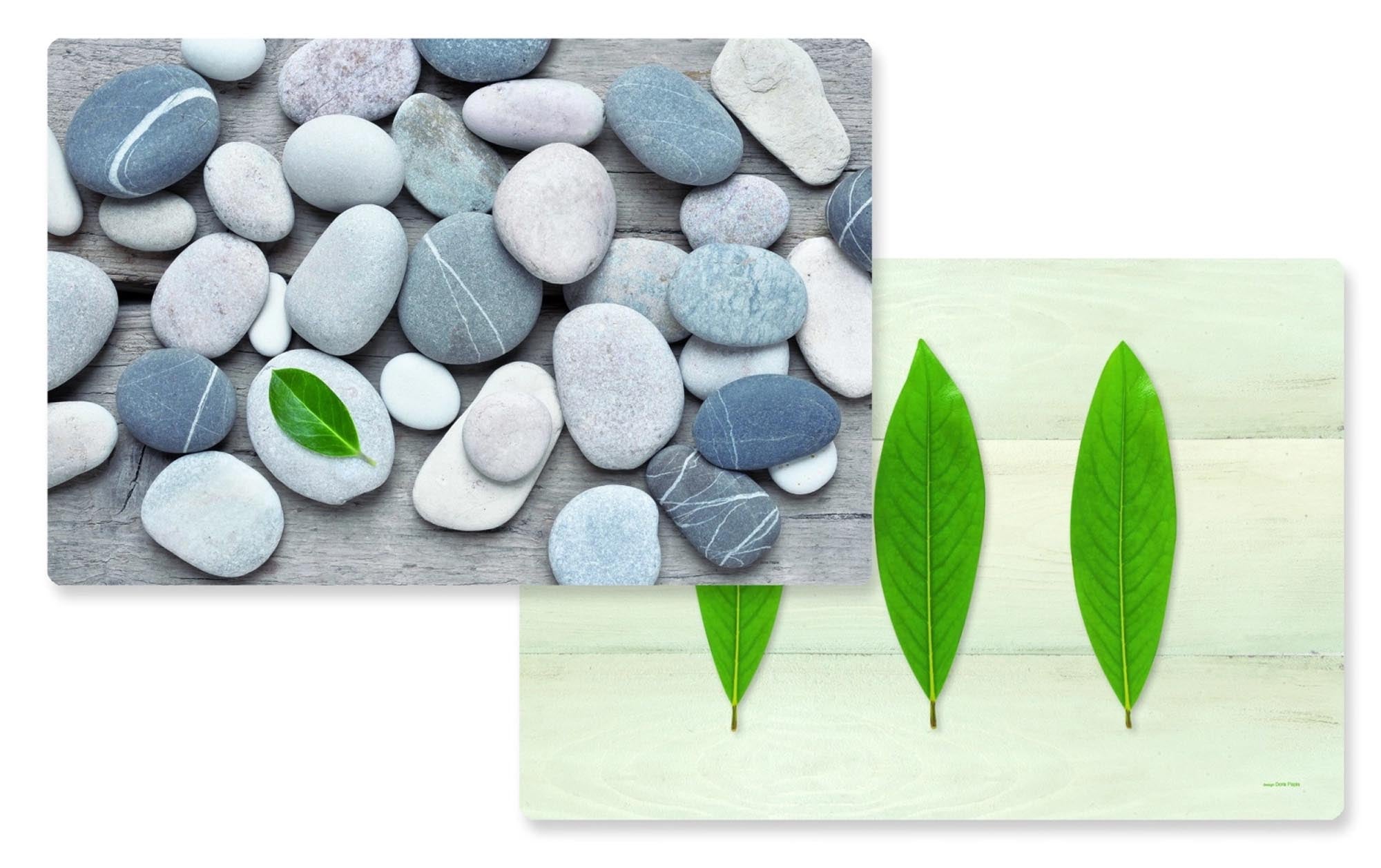 Entdecken Sie das doppelseitige Leaves/Stones Tischset von Easy Life (45x30 cm) – stilvoll, pflegeleicht und rutschfest für jeden Anlass.