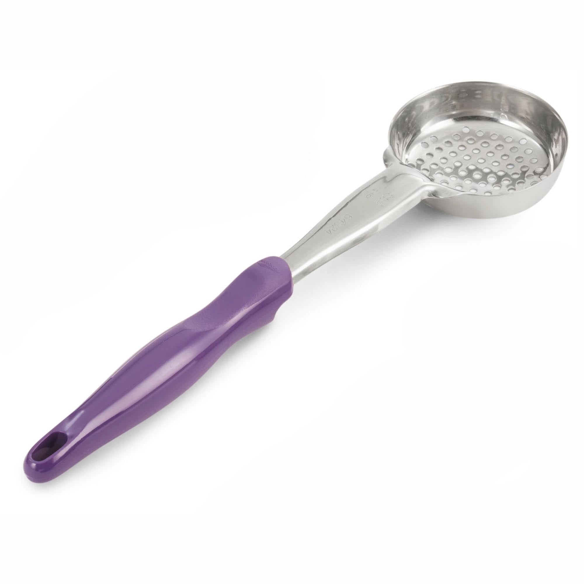 Hochwertiger 34cm Schöpflöffel von Vollrath, 120ml, violetter Griff, allergenfrei, ideal für hygienisches Portionieren.