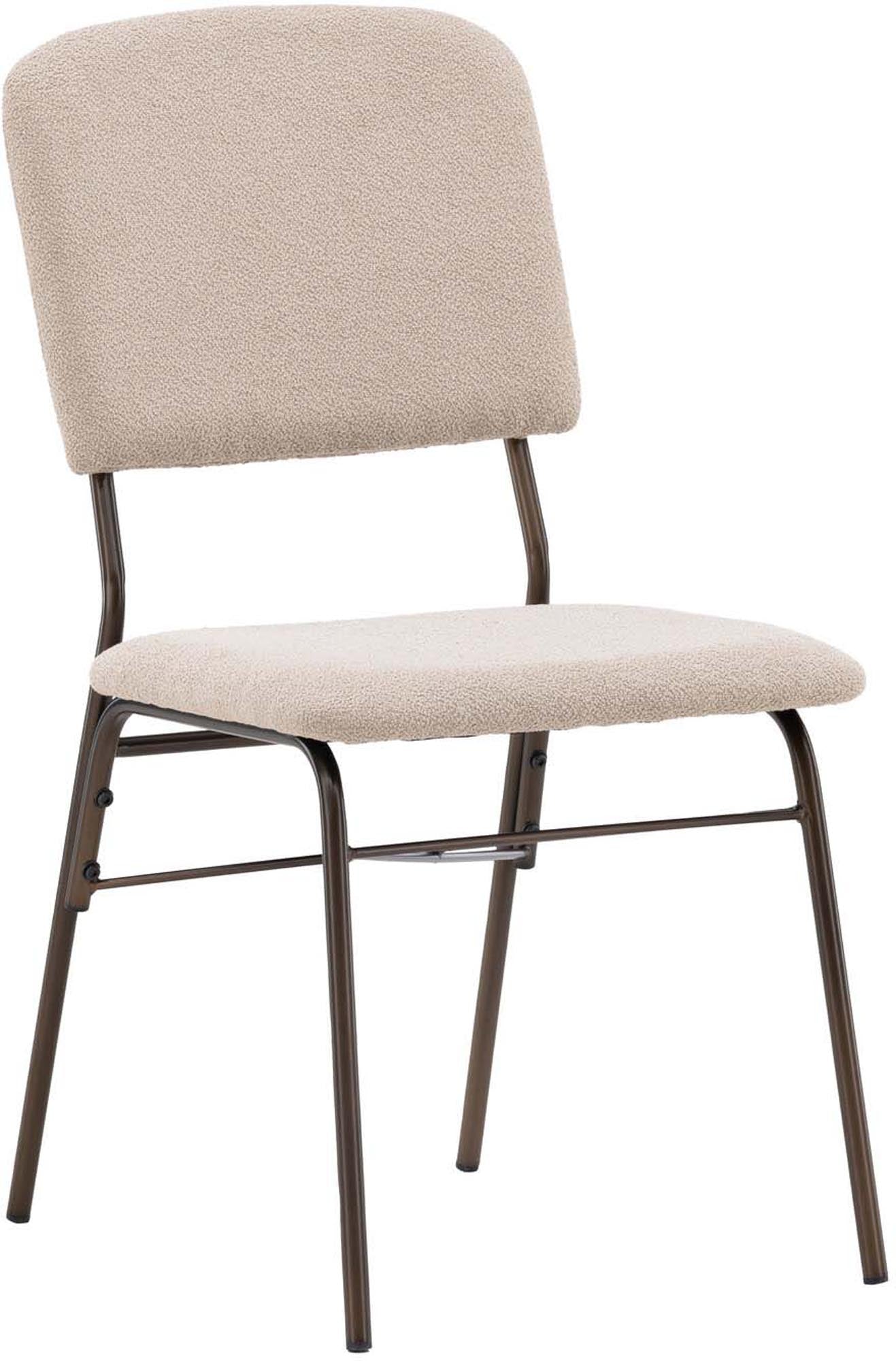 Moderner Esszimmerstuhl SEDA: Beiger Polyesterbezug, dunkelbraune Stahlbeine, stilvoll, robust, pflegeleicht, ideal für jeden Essbereich.