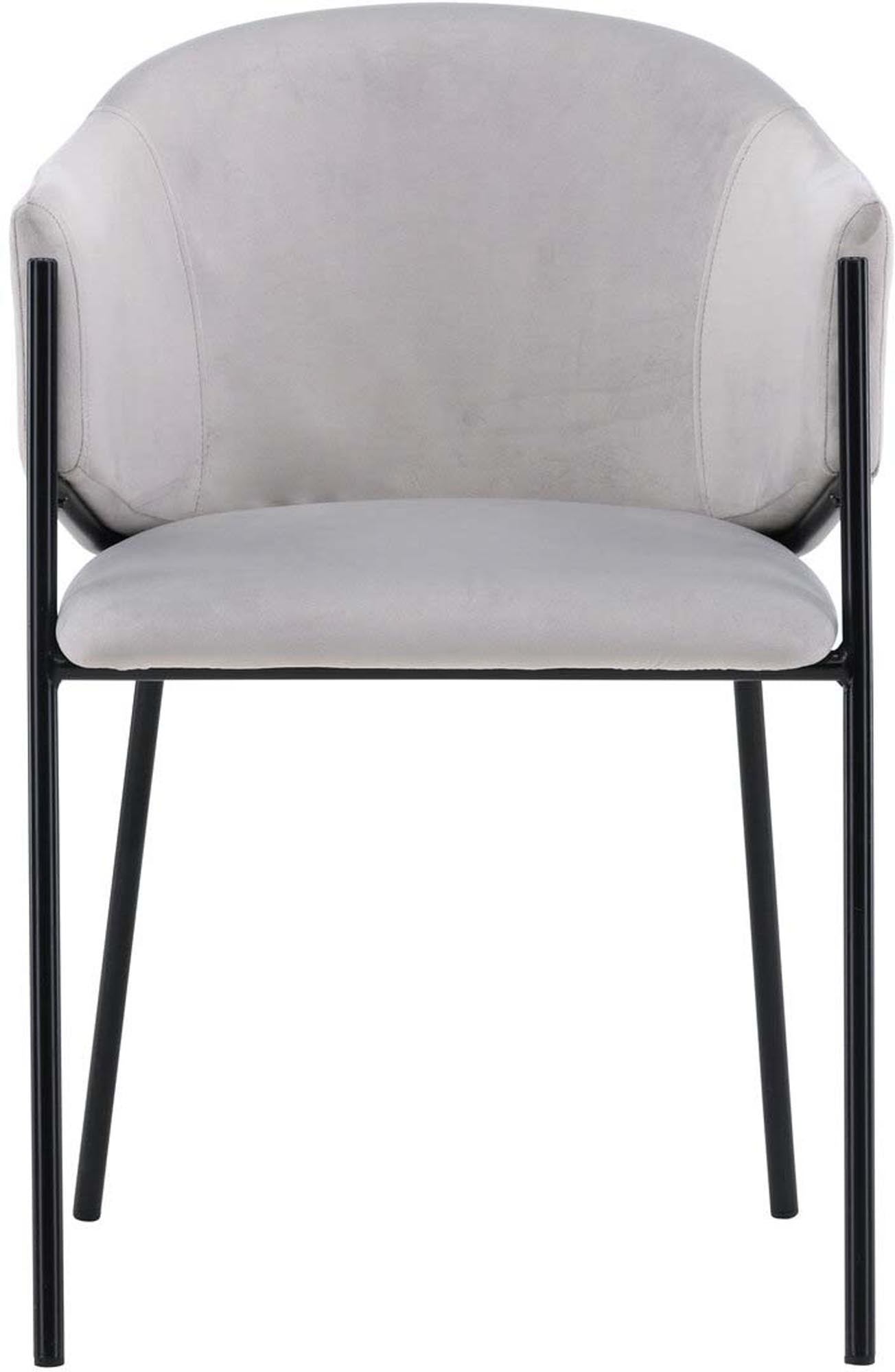 Evelina Stuhl von Venture Home: Eleganter Samtstuhl mit nostalgischem Charme und robustem Stahlgestell für stilvolle Essbereiche.