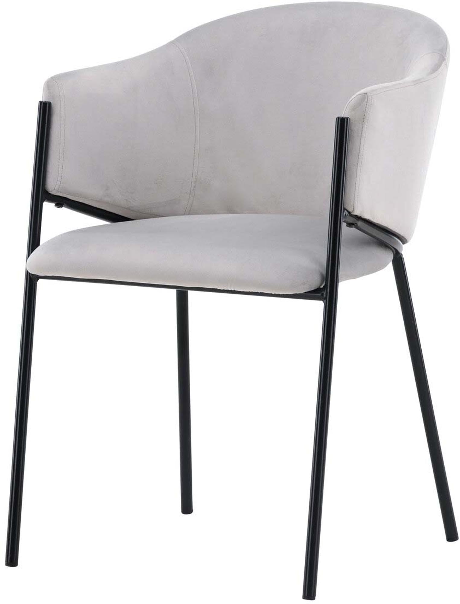 Eleganter Evelina Stuhl: Samt, Stahl, Komfort. Stilvoller Blickfang für Essbereich. Nostalgisch und modern zugleich.