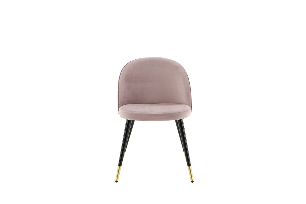 Velvet Stuhl von Venture Home mit blauem Polyesterbezug, weiss pulverbeschichtetem Stahlgestell und gepolsterter Sitzfläche aus Formsperrholz und Schaumstoff.
