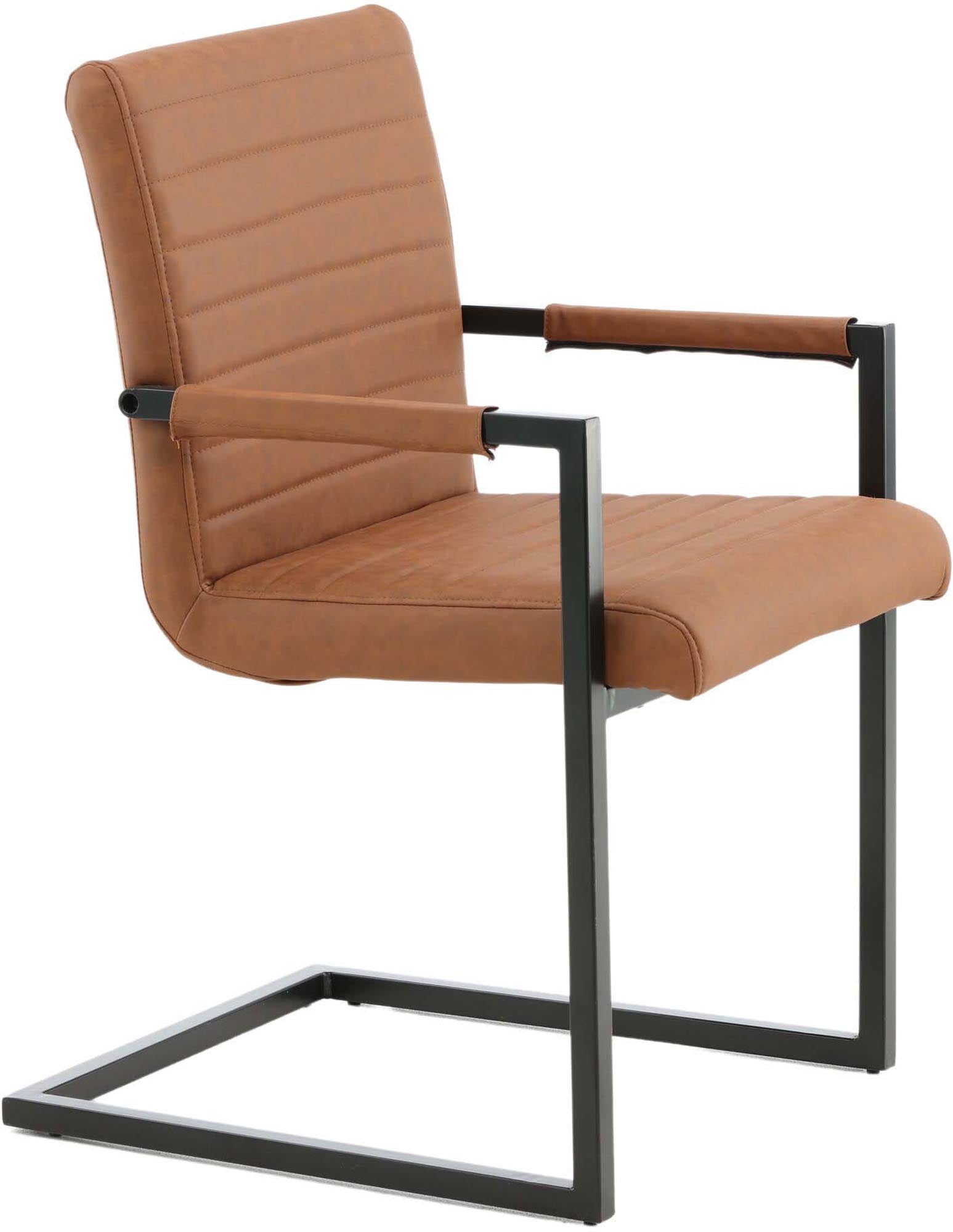 Eleganter Kunststuhl von Venture Home: Hochwertiges braunes Kunstleder, stabile Metallkonstruktion, ideal für stilvolle Esszimmer und Küchen.