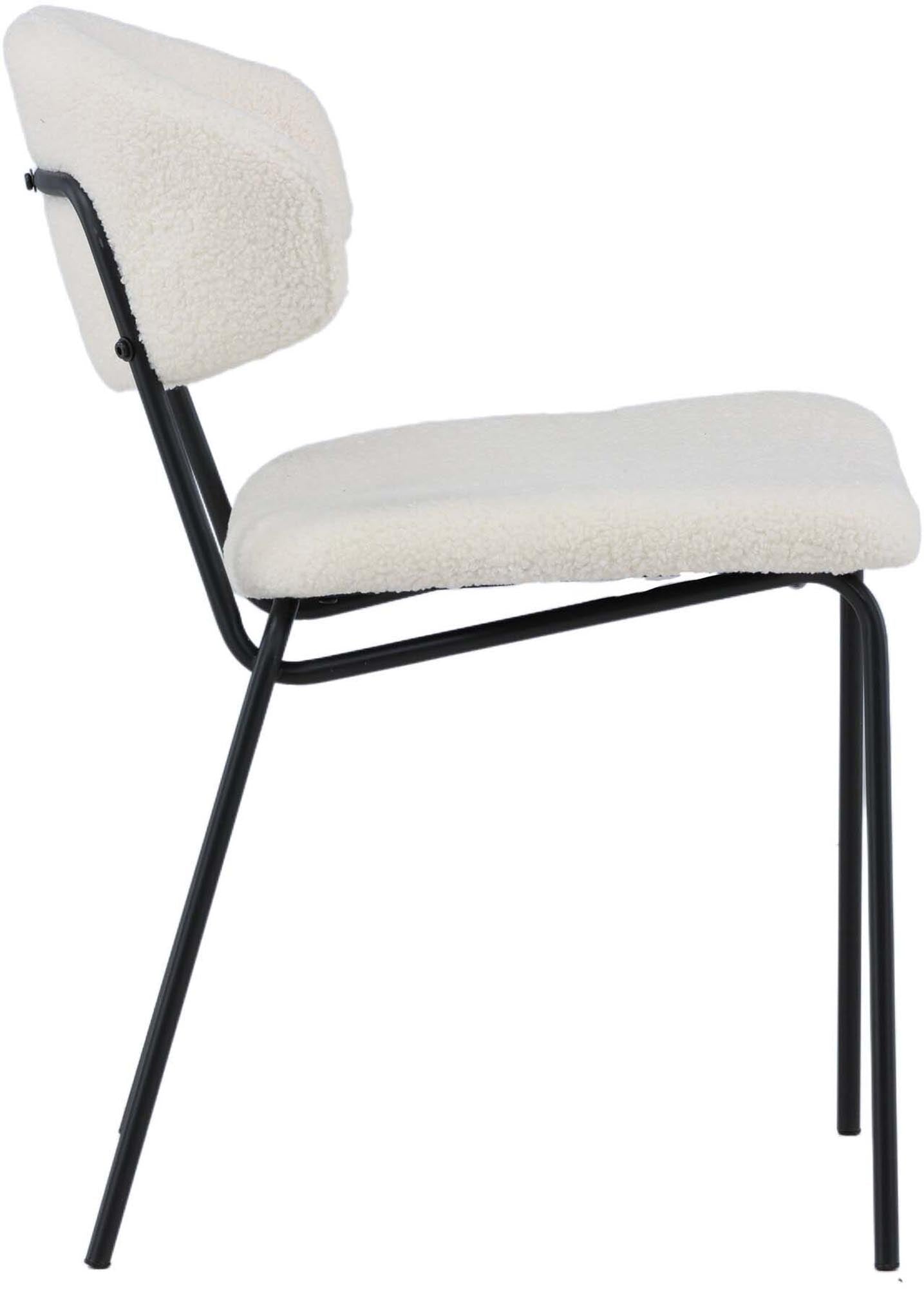 Chico Stuhl von Venture Home: Stilvoller Esszimmerstuhl mit beigem Bouclé-Stoff und stabiler Stahlbasis. Perfekt für gemütliche Dinner!