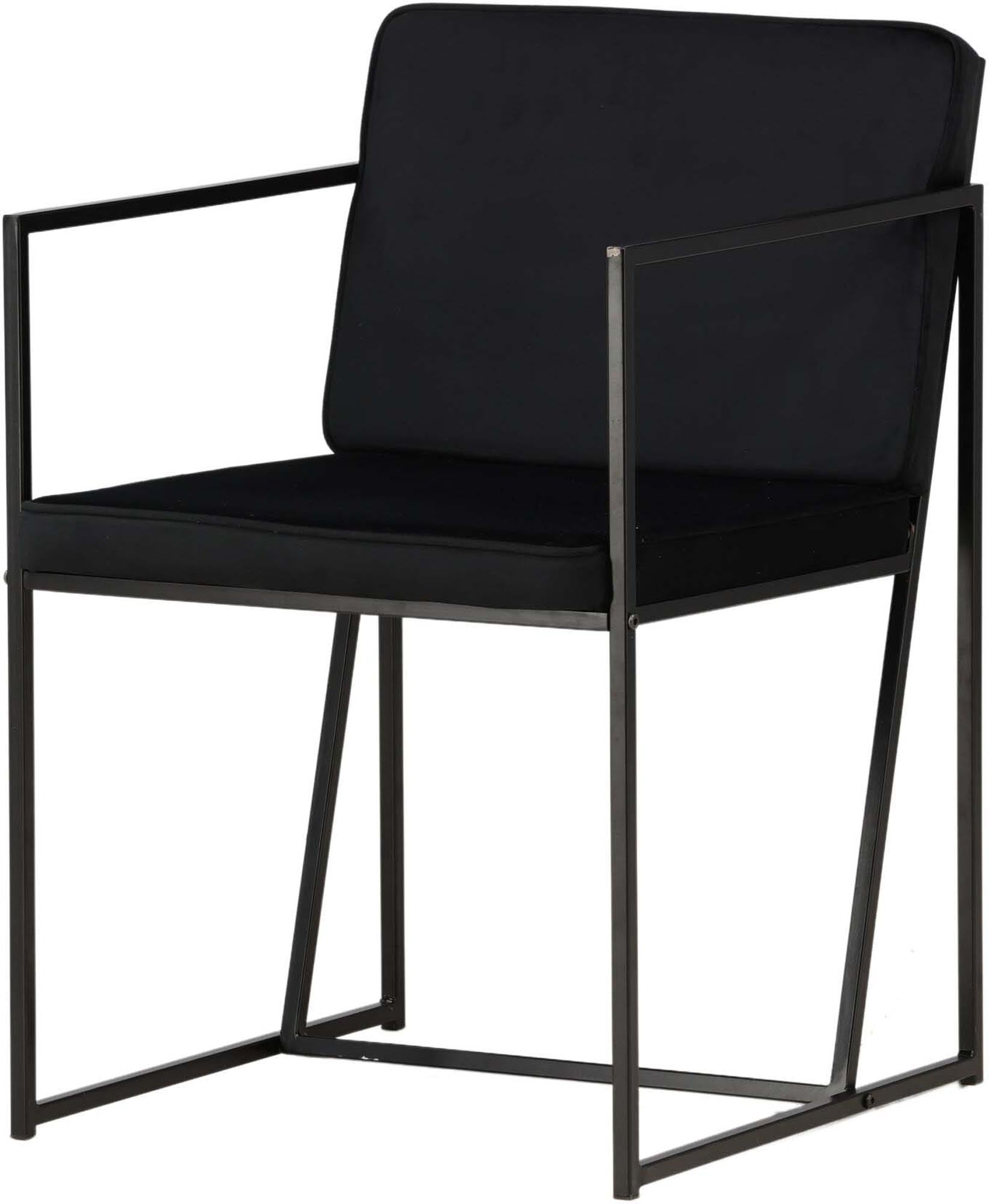 Richmond Stuhl von Venture Home: Elegantes Design aus schwarzem Samt und stabiler Stahlstruktur für ein modernes Esszimmer.