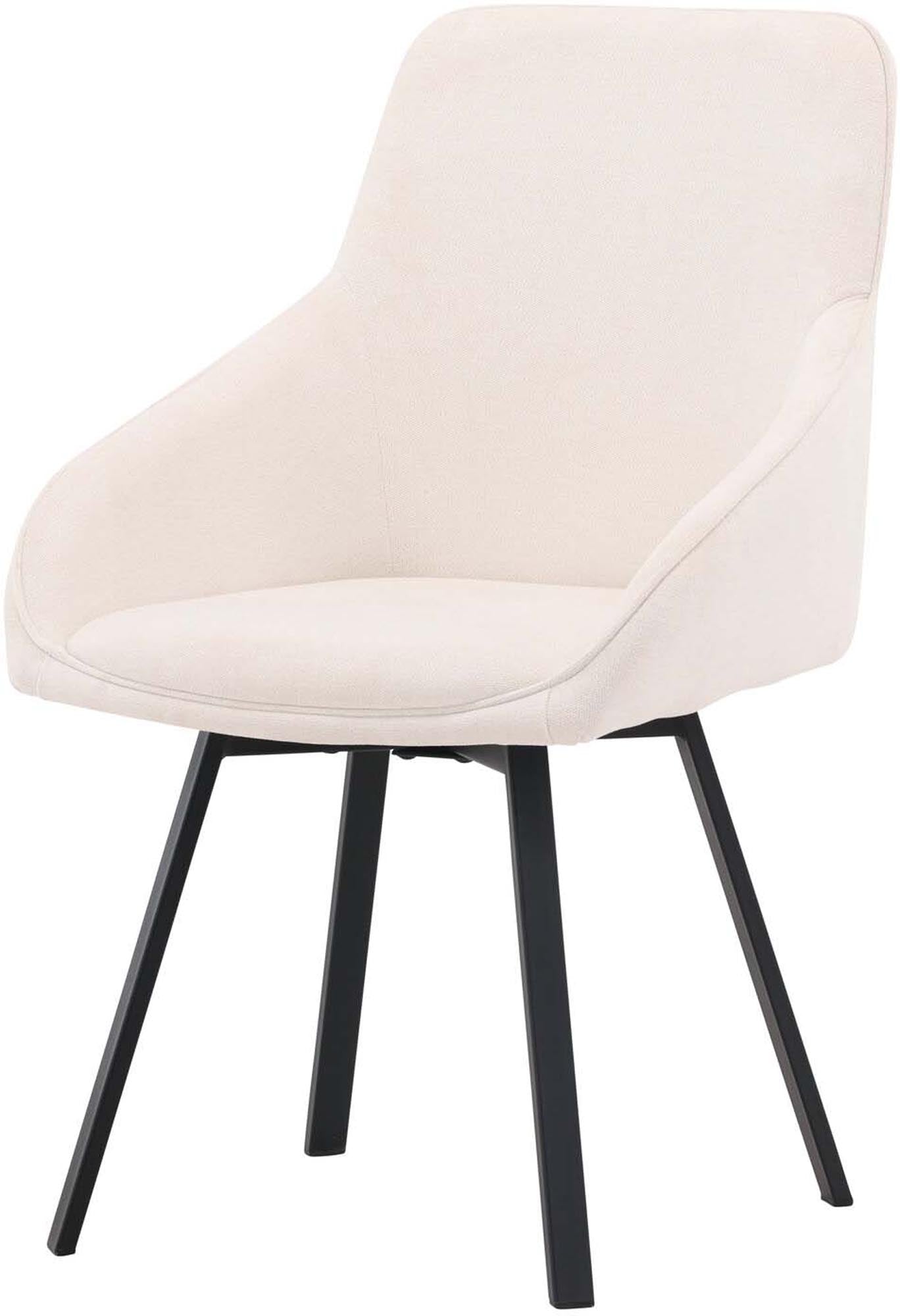 Der Rosie Stuhl von Venture Home: skandinavisches Design, beiger Stoff, schwarze Stahlbeine, stilvoll und komfortabel für jeden Essbereich.