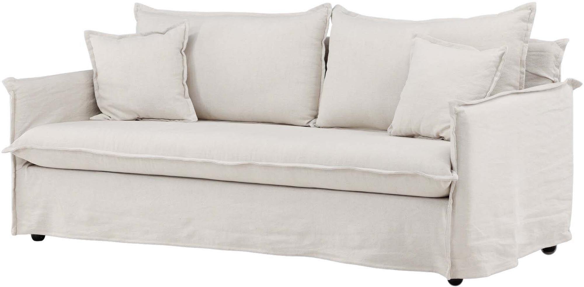 Das Nova Sofa von Venture Home: Elegantes cremeweisses Leinen, grosszügige Sitzfläche, zeitloses Design, ideal für Entspannung.