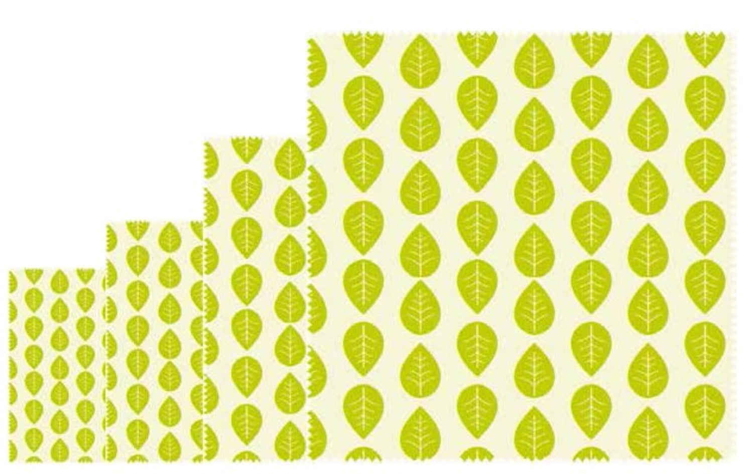 Veganes 4er Set Pflanzenwachstücher in verschiedenen Größen (16x16, 18x20, 25x28, 33x35.5 cm) für umweltfreundliche Lebensmittelaufbewahrung.
