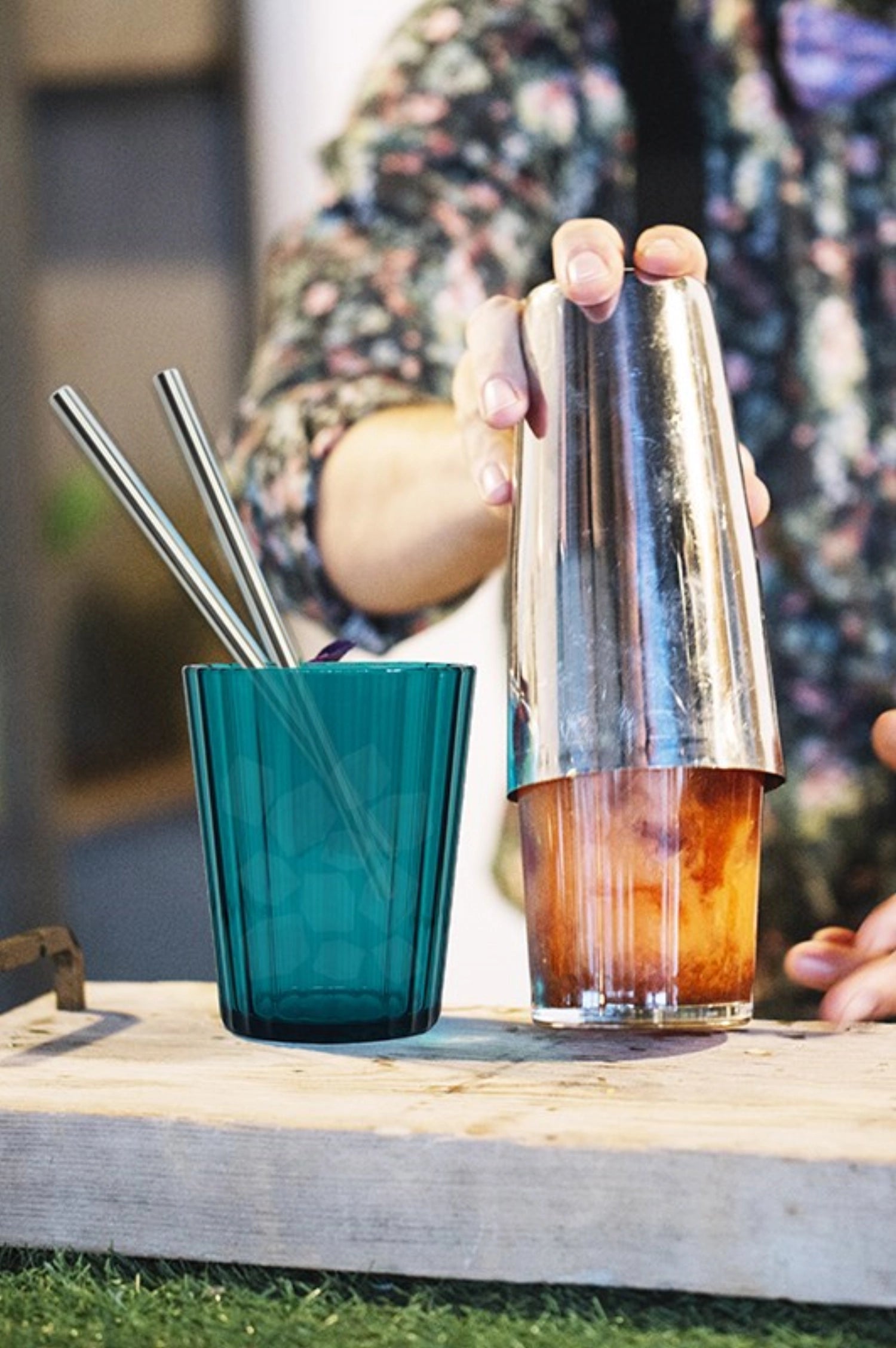 Set of 2 acrylic glasses 350ml, turquoise